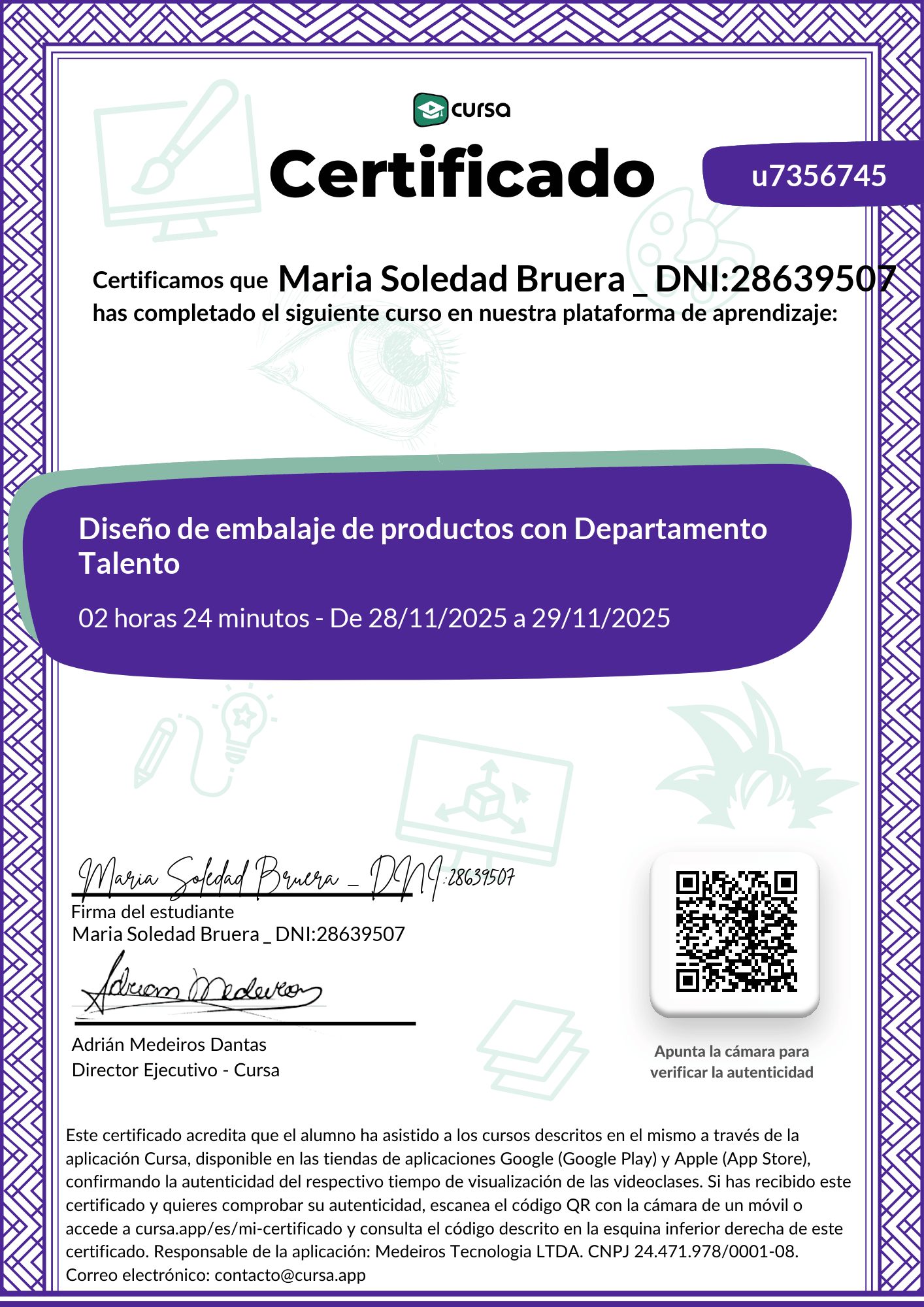 Imagen de mi Certificado de finalización del curso gratuito.