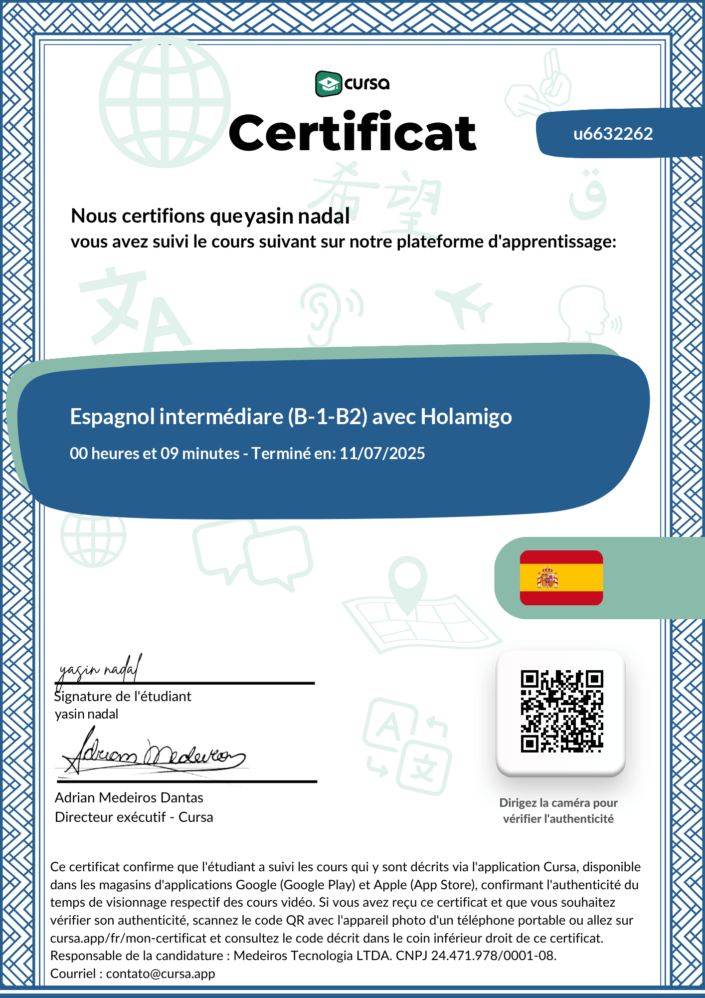 Image de mon certificat de fin de cours gratuit.