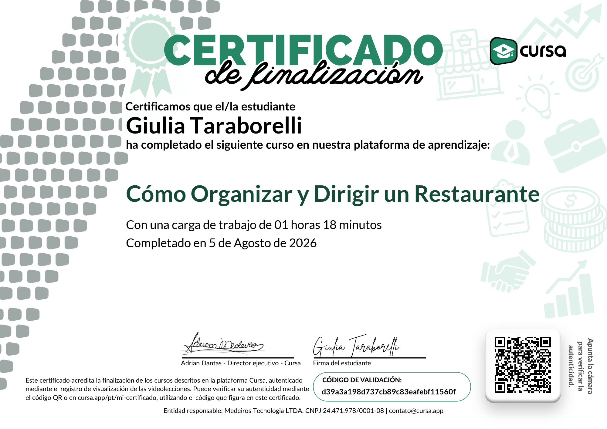 Imagen de mi Certificado de finalización del curso gratuito.