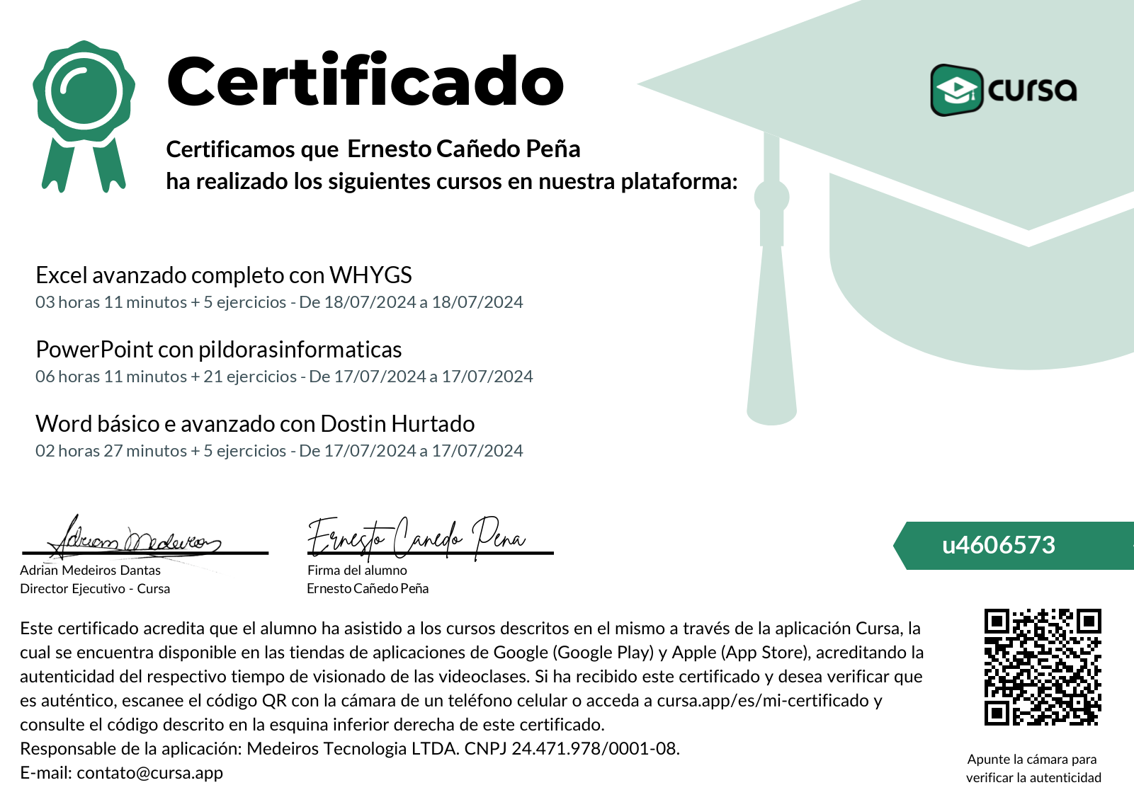 Imagen de mi Certificado de finalización del curso gratuito.