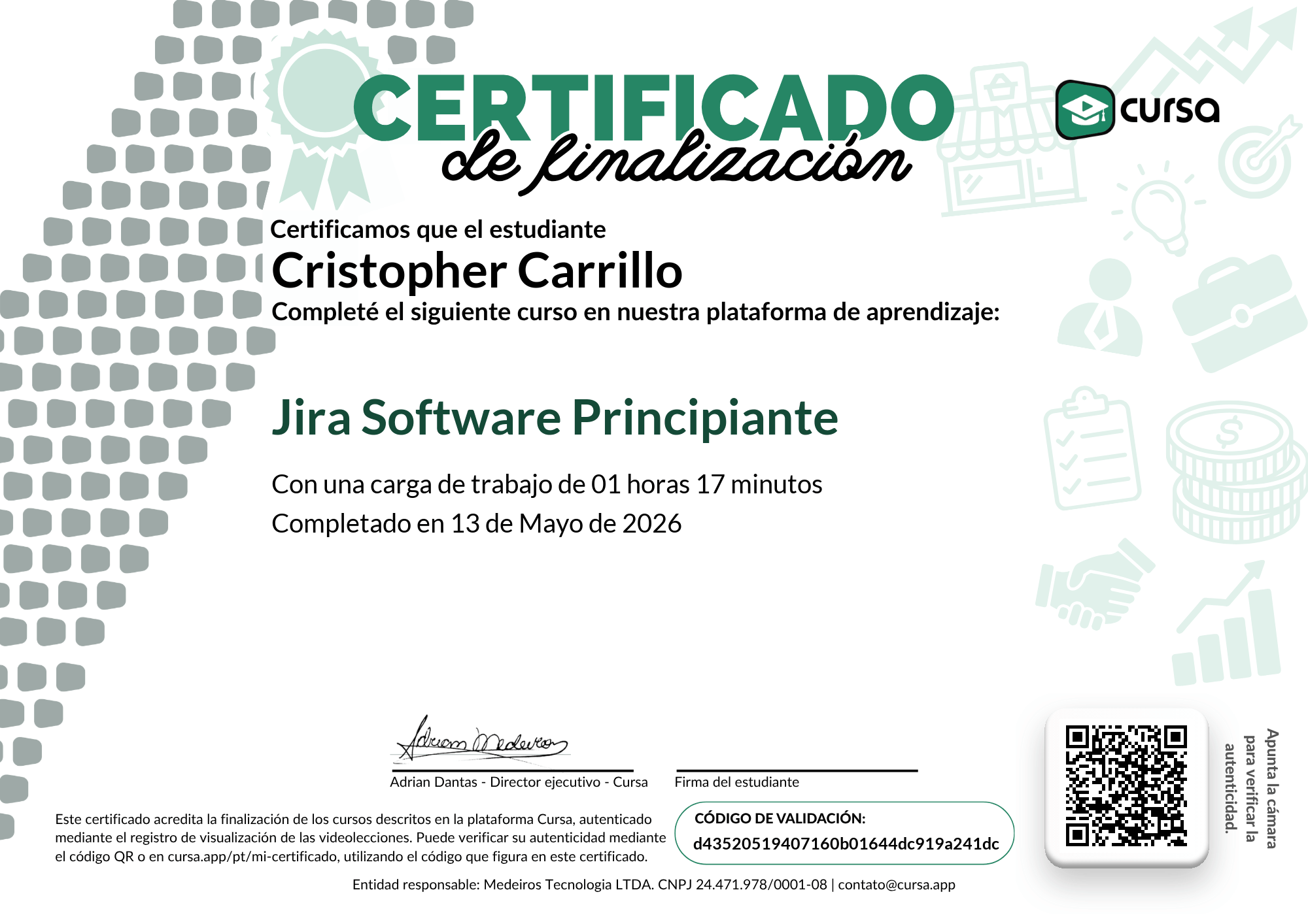 Imagen de mi Certificado de finalización del curso gratuito.