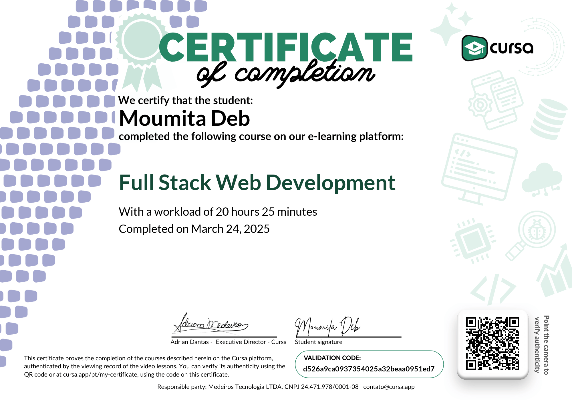 Image of my free Course Completion Certificate.