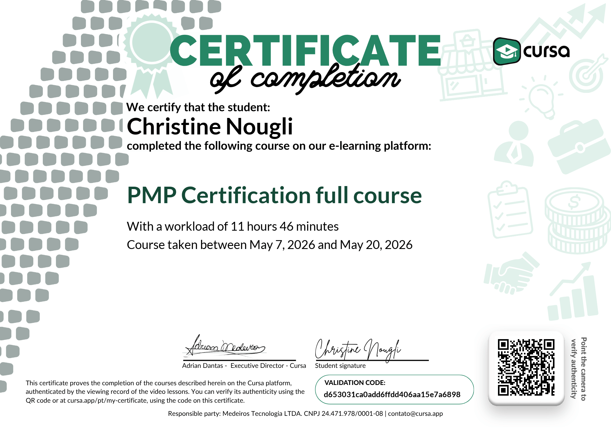 Image of my free Course Completion Certificate.