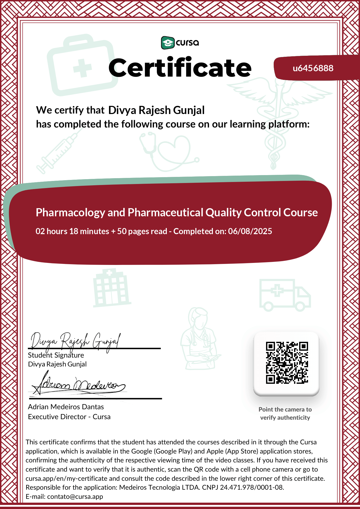 Image of my free Course Completion Certificate.