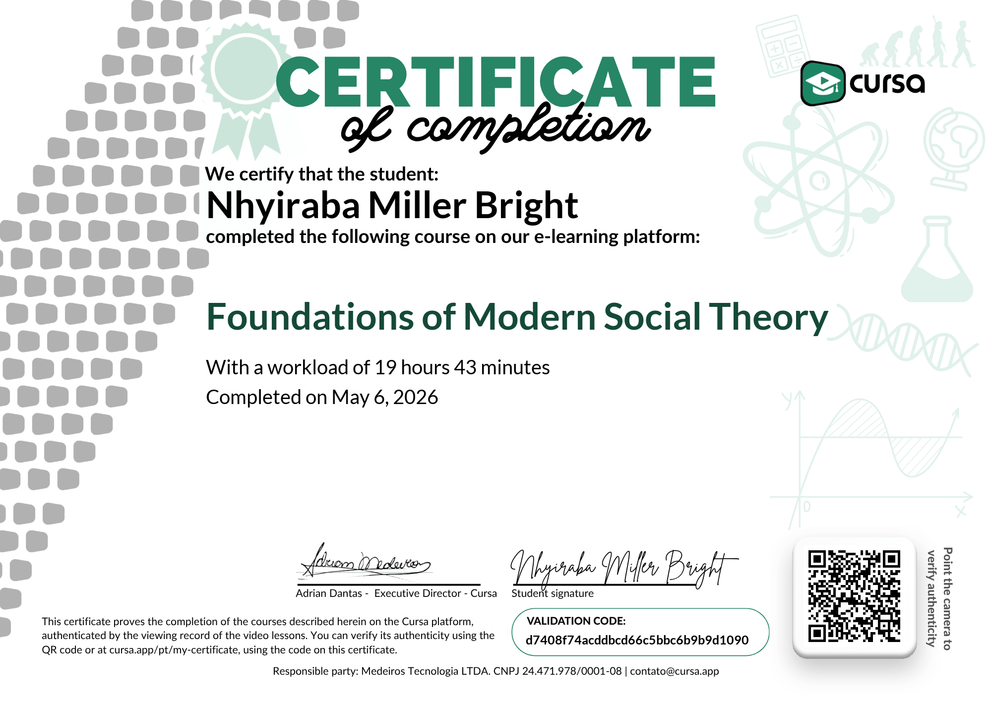 Image of my free Course Completion Certificate.
