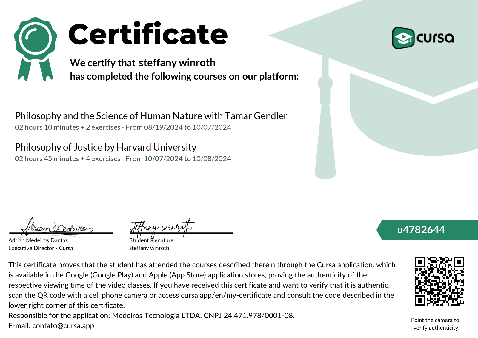 Image of my free Course Completion Certificate.