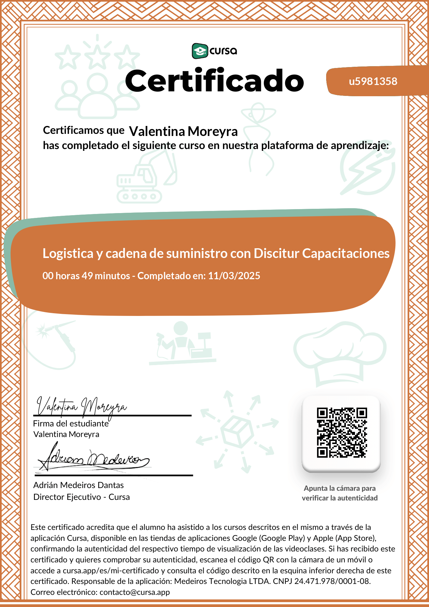 Imagen de mi Certificado de finalización del curso gratuito.