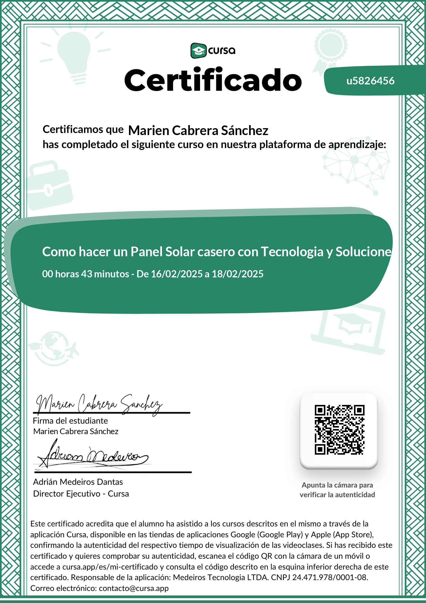 Imagen de mi Certificado de finalización del curso gratuito.
