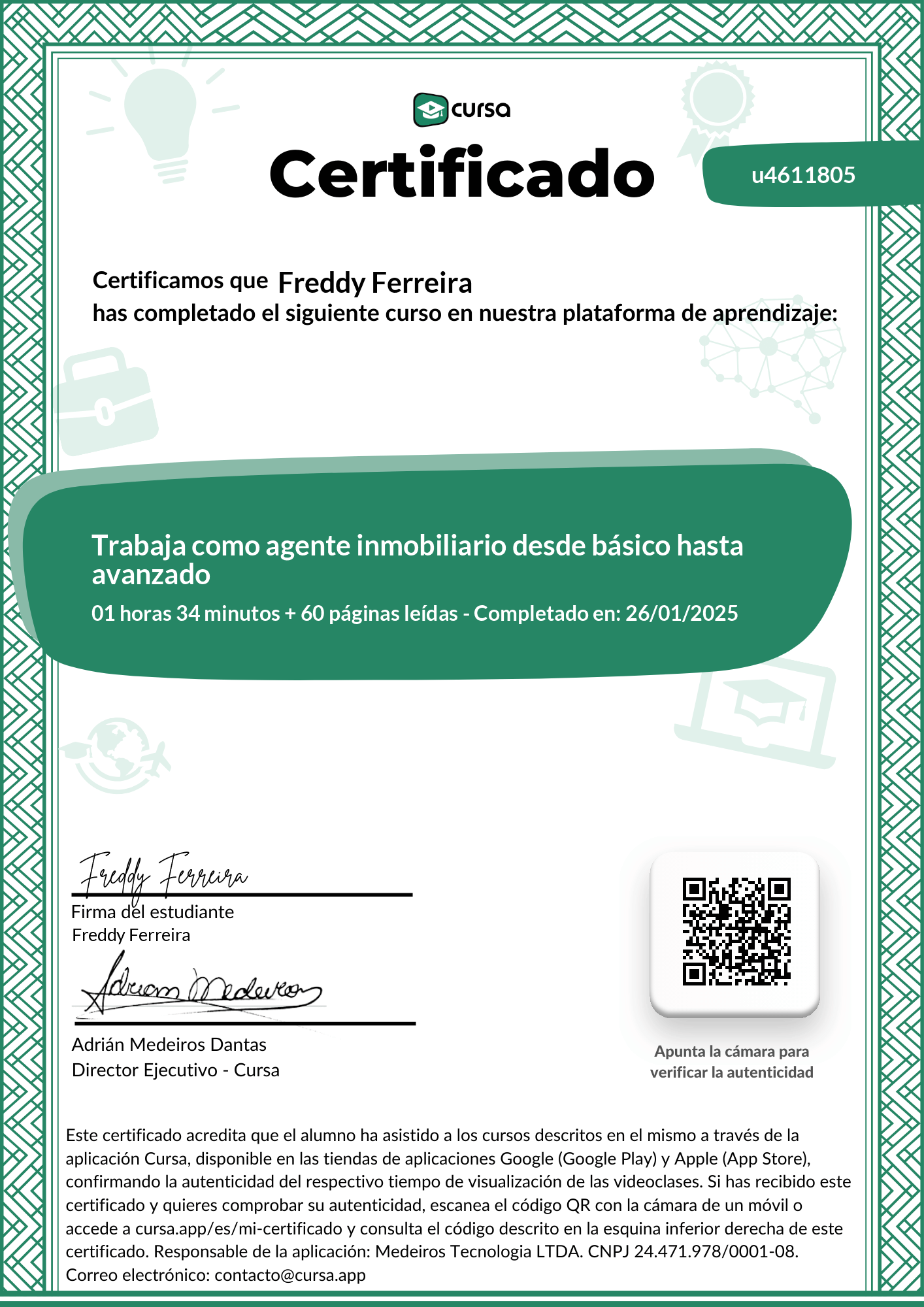 Imagen de mi Certificado de finalización del curso gratuito.