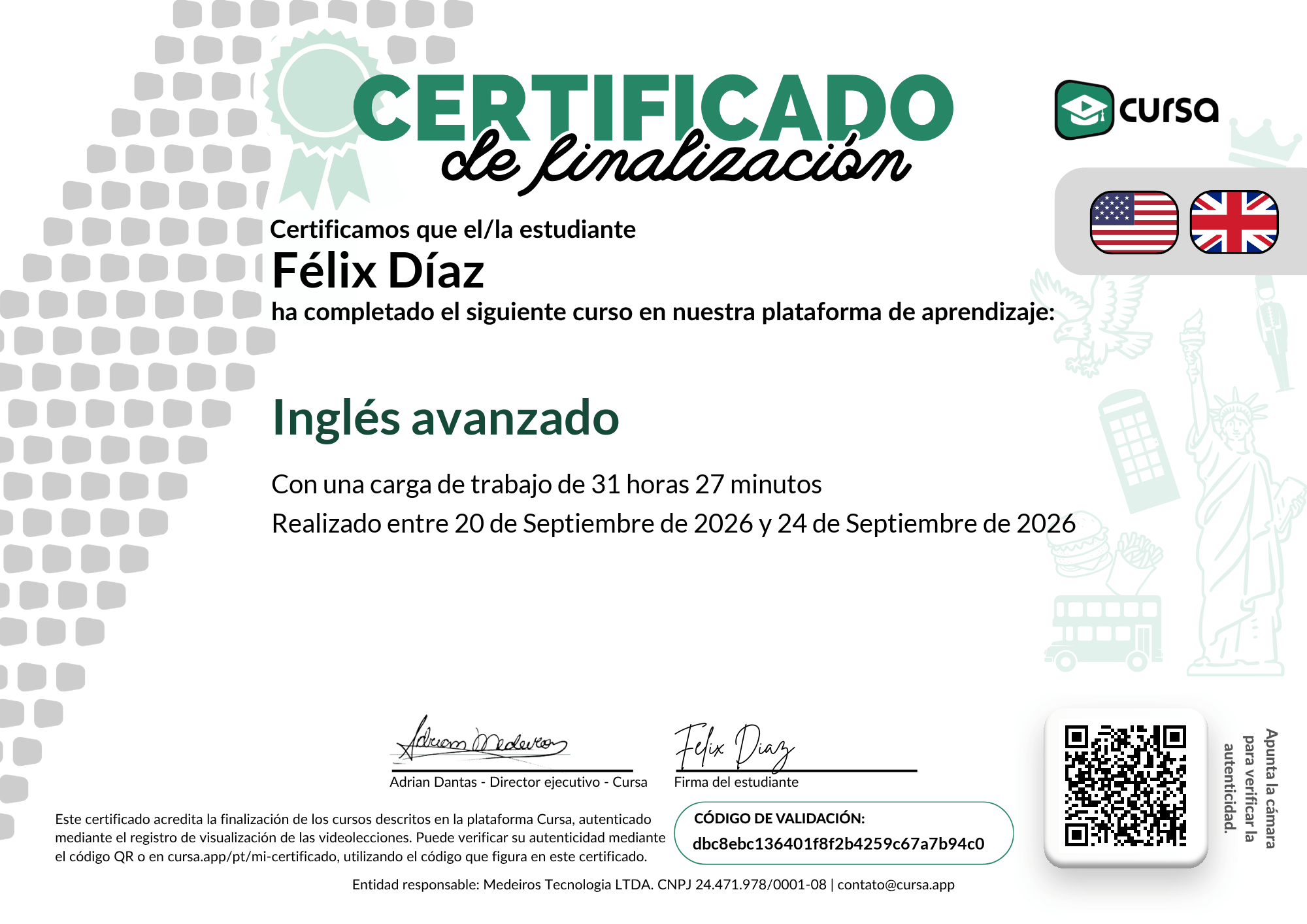 Imagen de mi Certificado de finalización del curso gratuito.