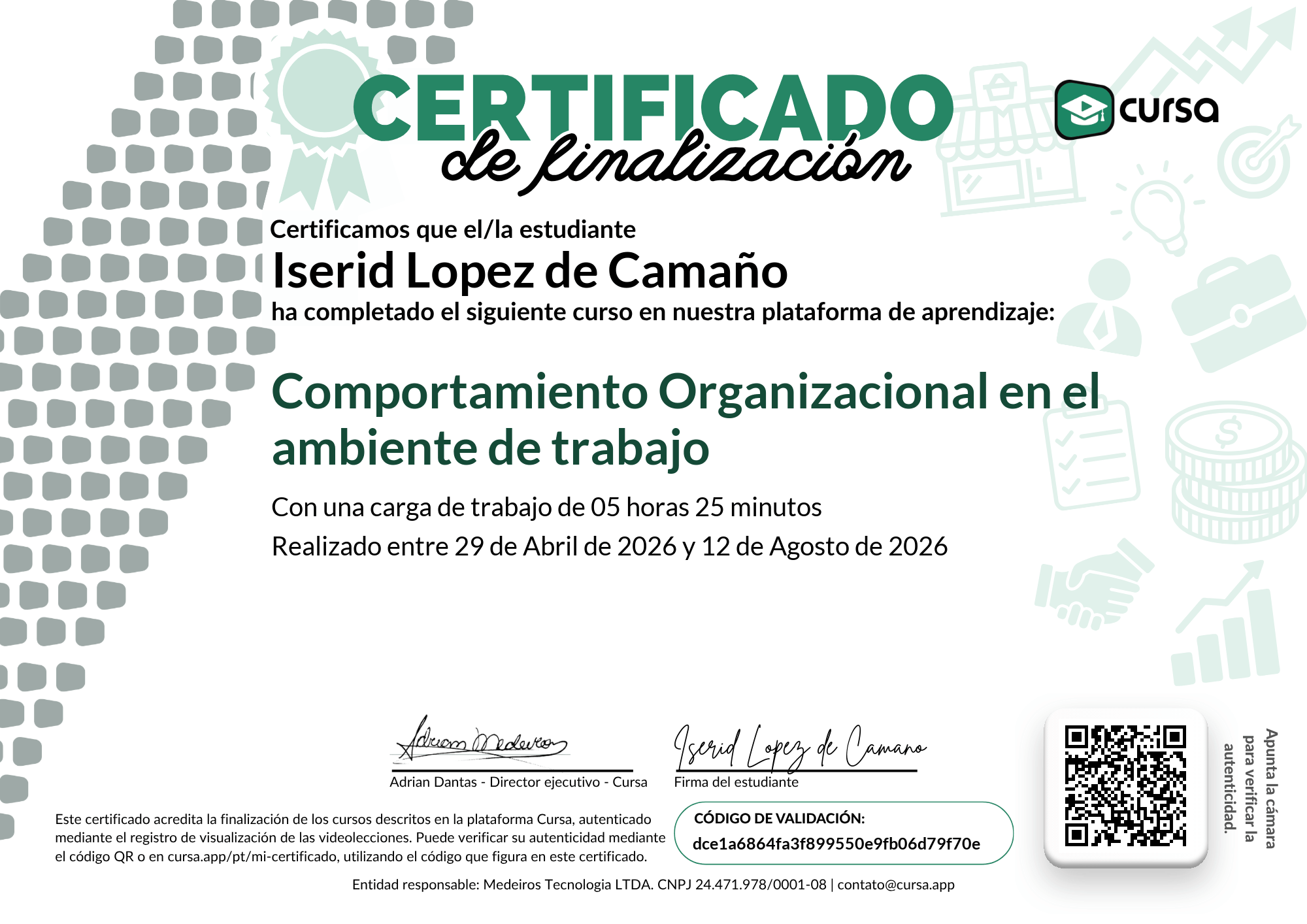 Imagen de mi Certificado de finalización del curso gratuito.