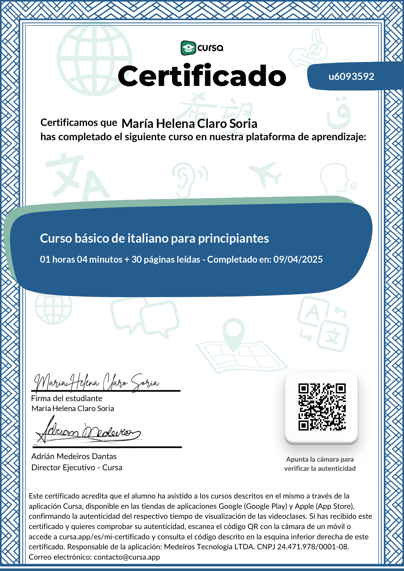 Imagen de mi Certificado de finalización del curso gratuito.