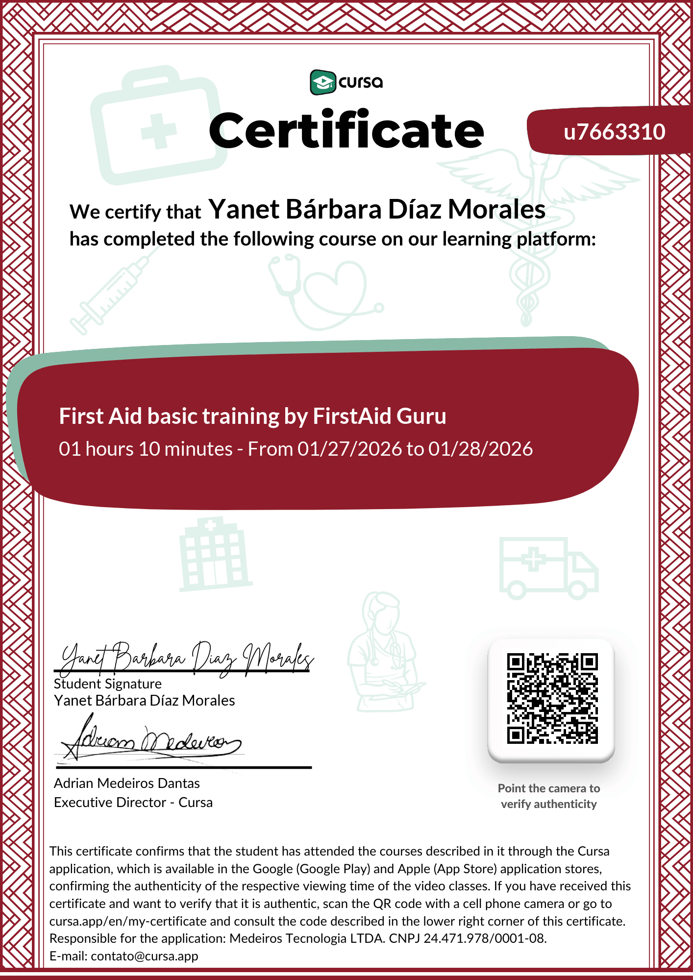 Image of my free Course Completion Certificate.