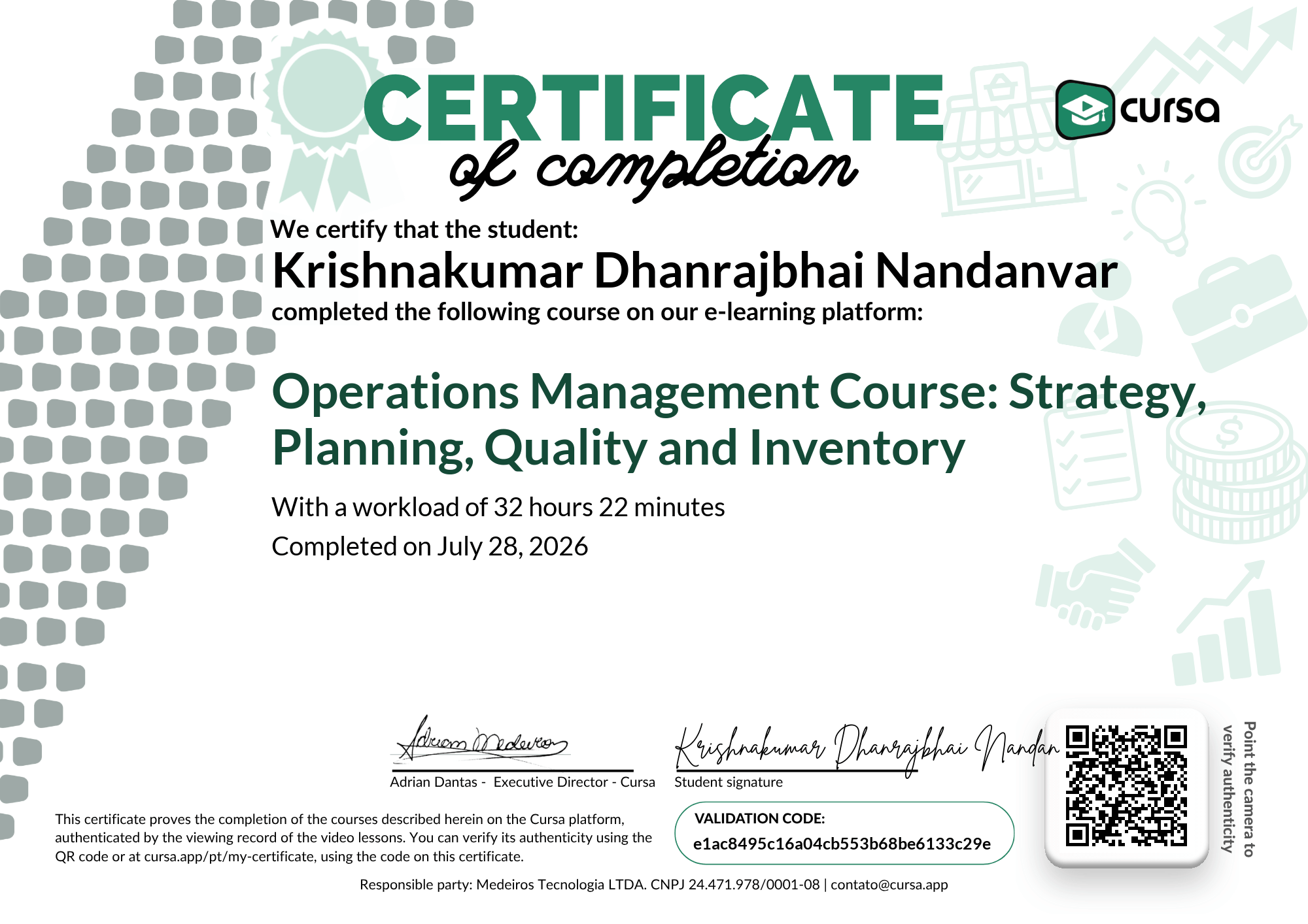 Image of my free Course Completion Certificate.