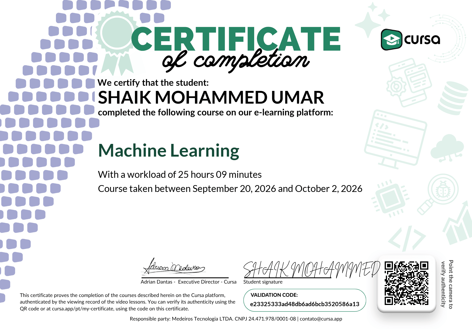 Image of my free Course Completion Certificate.