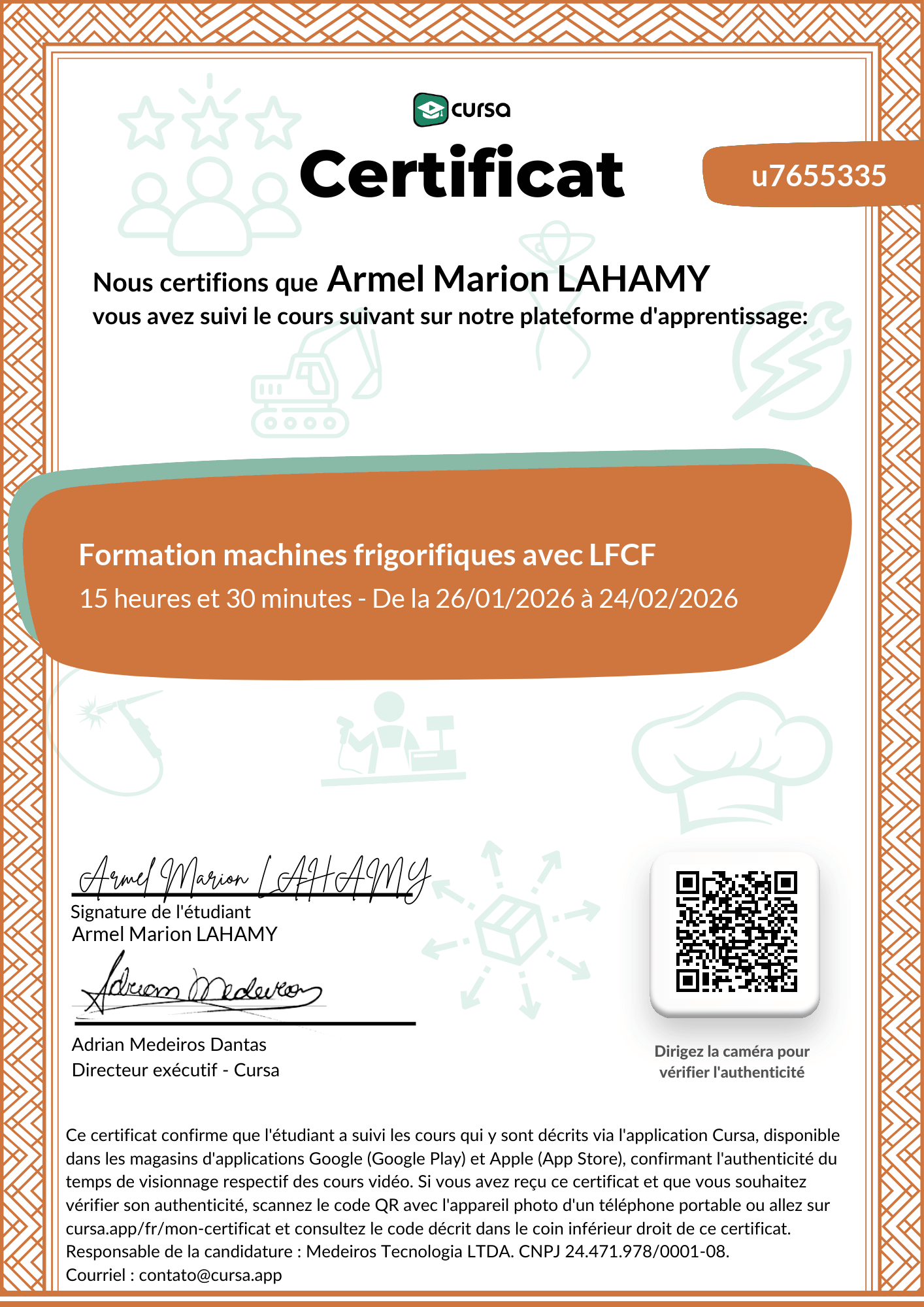 Image de mon certificat de fin de cours gratuit.