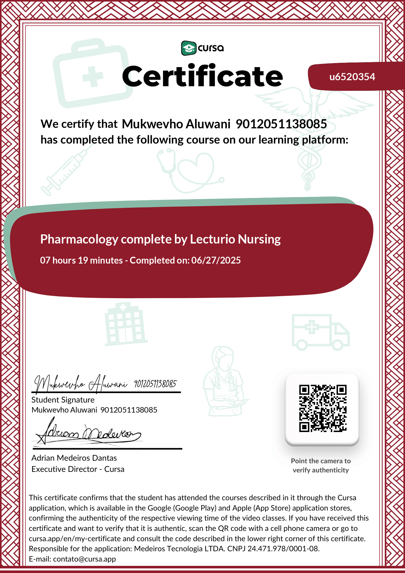 Image of my free Course Completion Certificate.