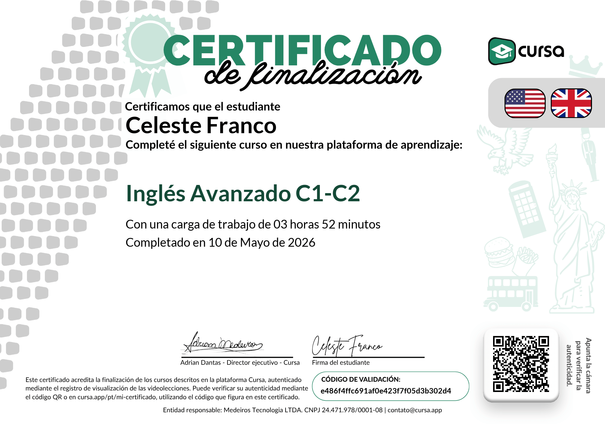 Imagen de mi Certificado de finalización del curso gratuito.