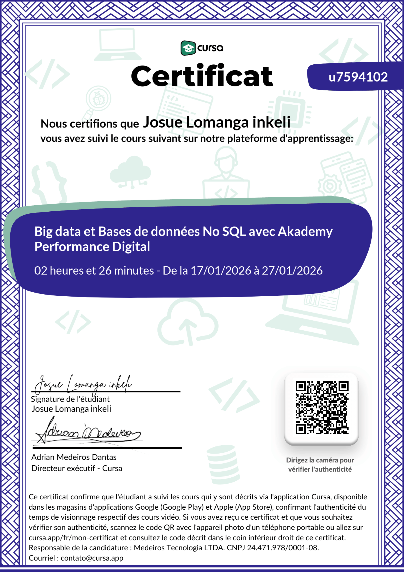 Image de mon certificat de fin de cours gratuit.