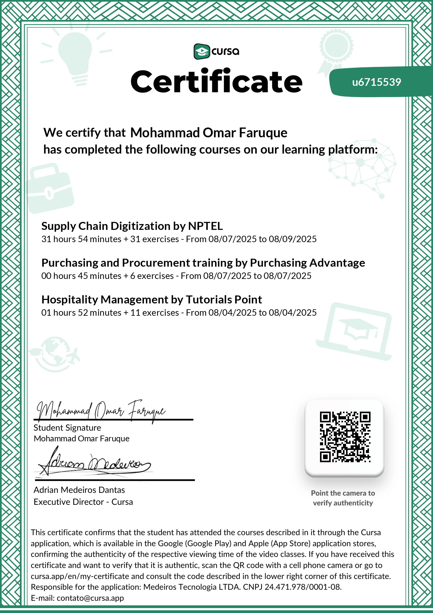 Image of my free Course Completion Certificate.