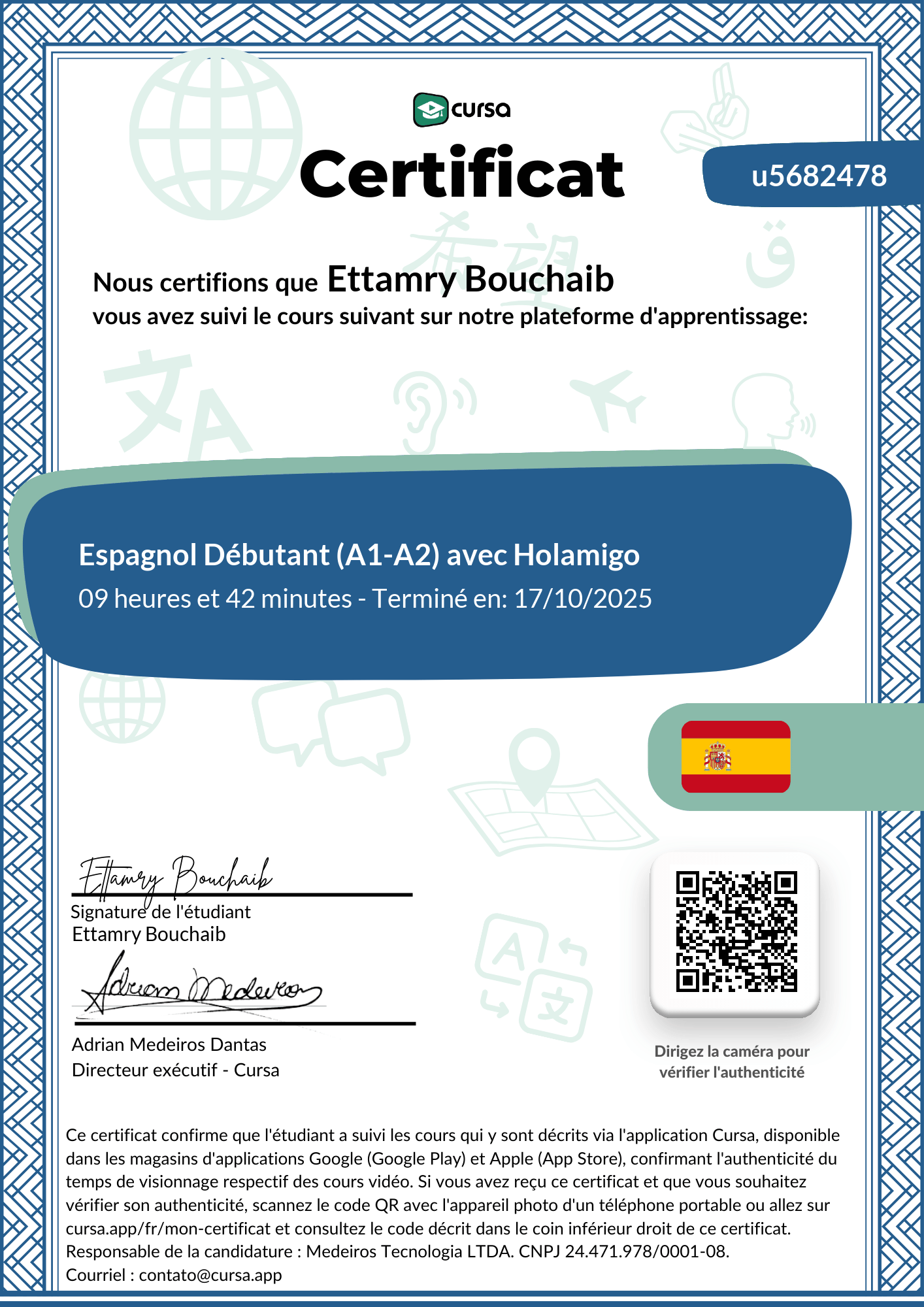 Image de mon certificat de fin de cours gratuit.