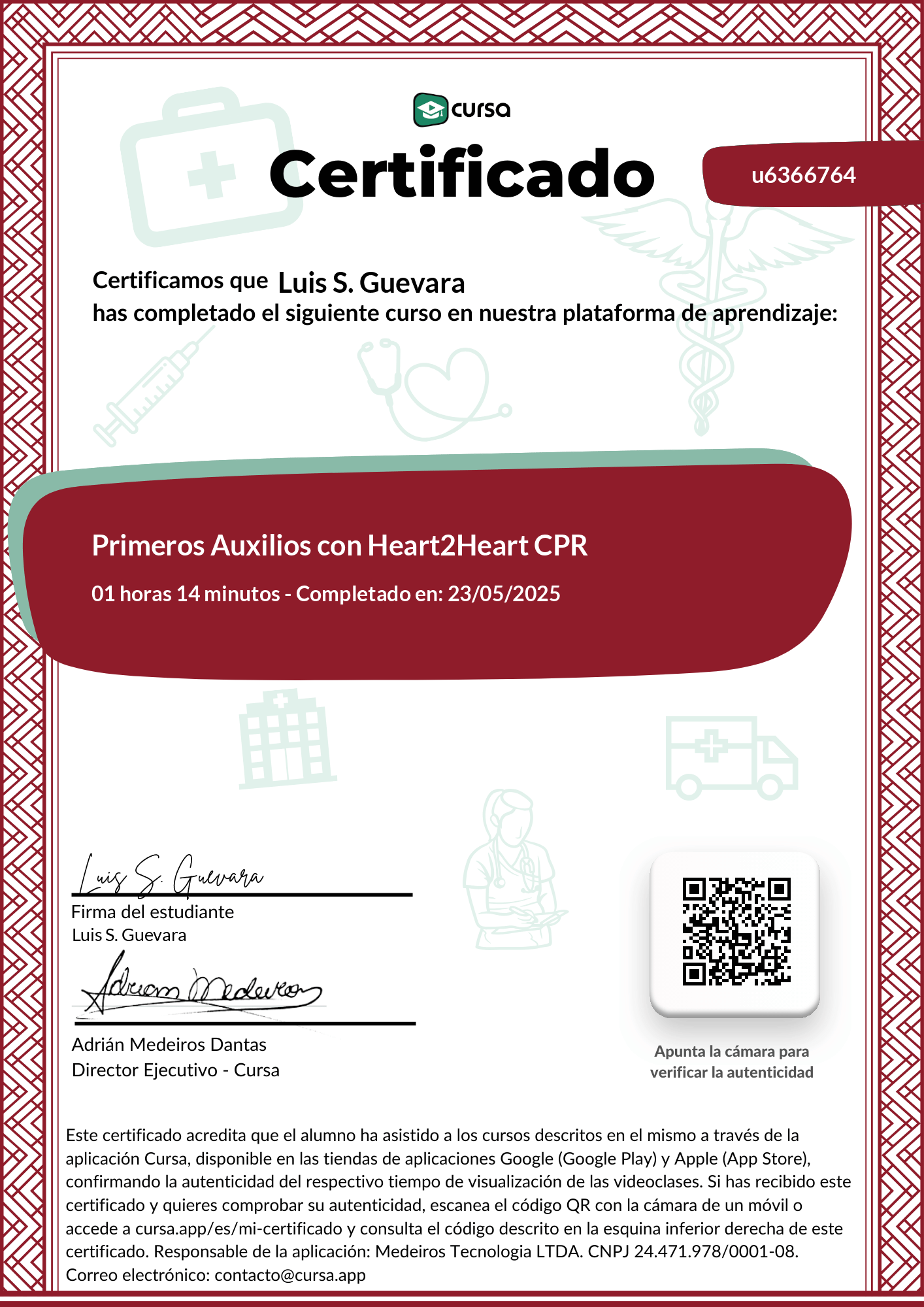 Imagen de mi Certificado de finalización del curso gratuito.