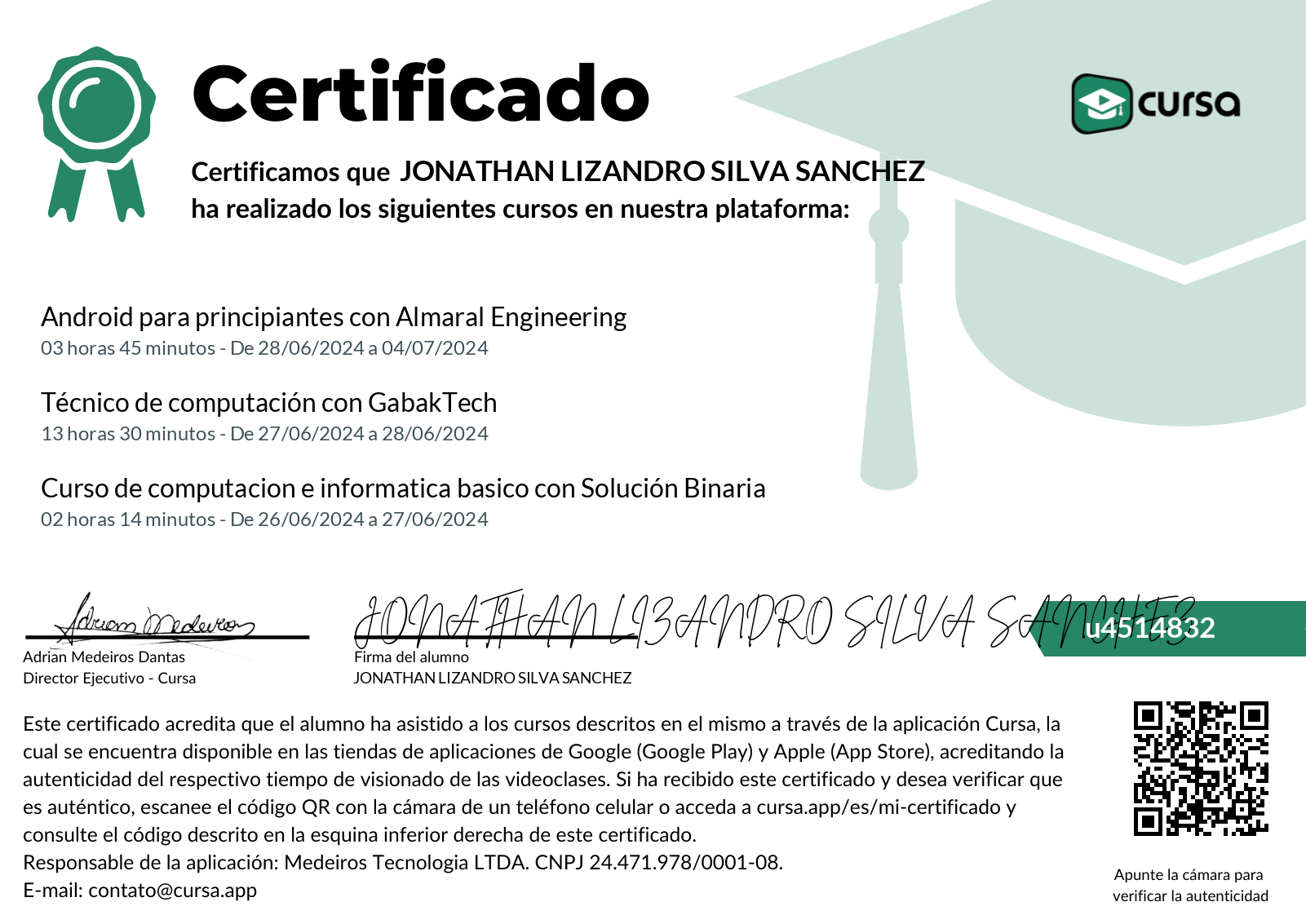Imagen de mi Certificado de finalización del curso gratuito.