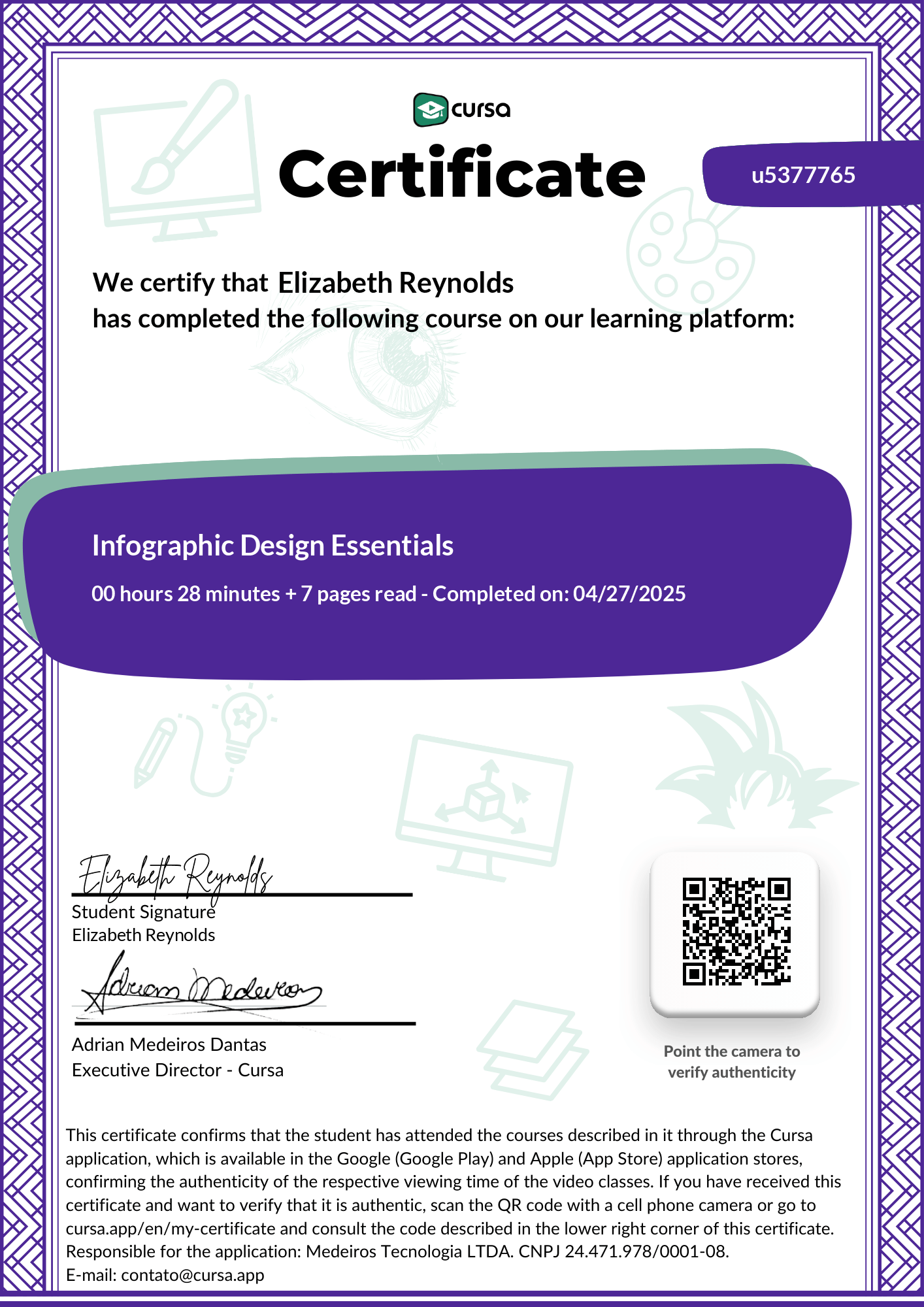 Image of my free Course Completion Certificate.