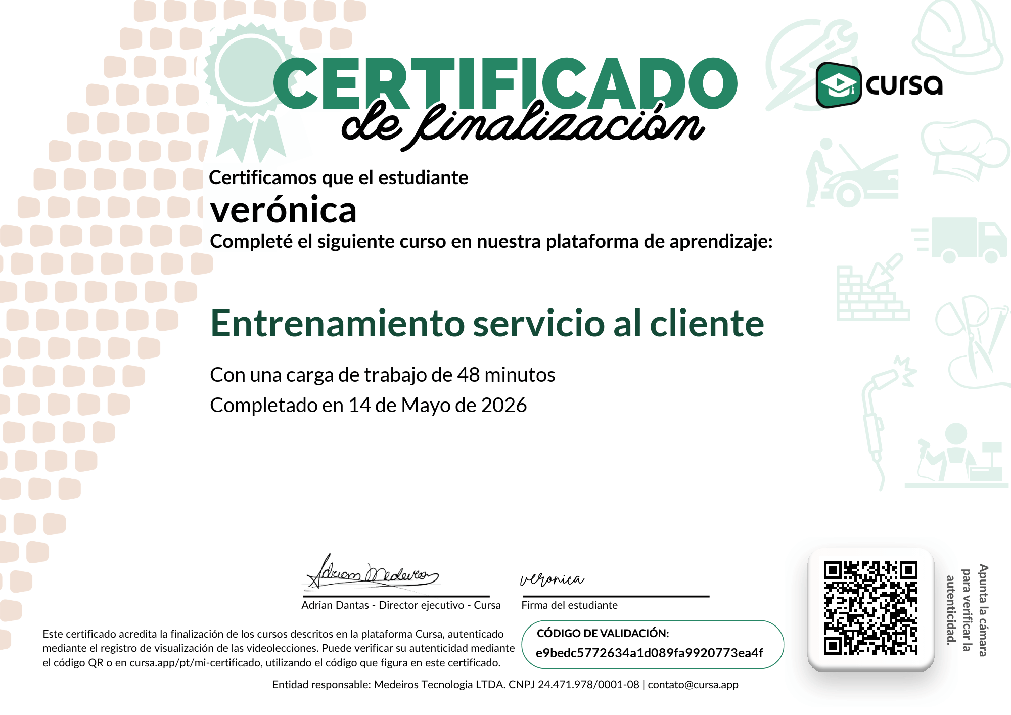 Imagen de mi Certificado de finalización del curso gratuito.