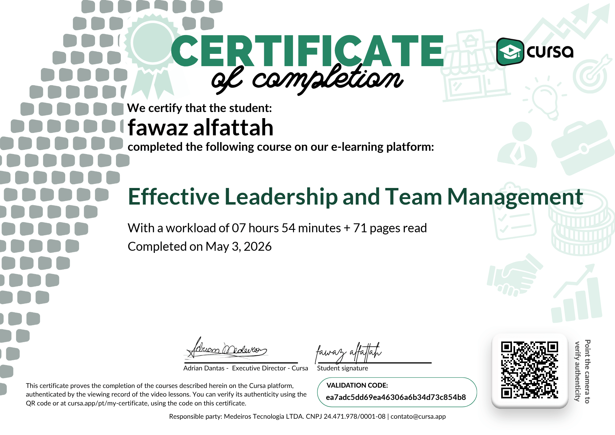 Image of my free Course Completion Certificate.