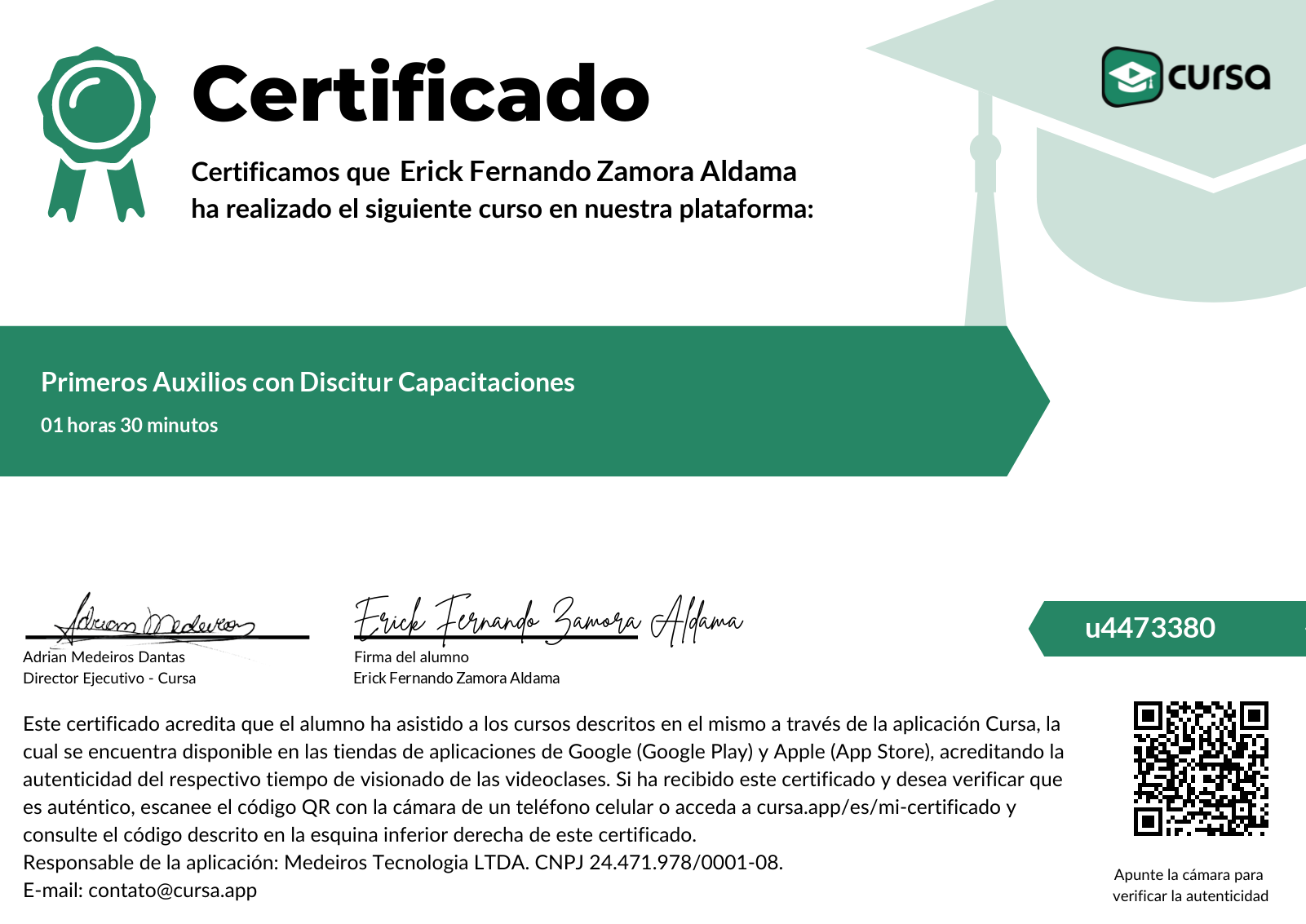 Imagen de mi Certificado de finalización del curso gratuito.