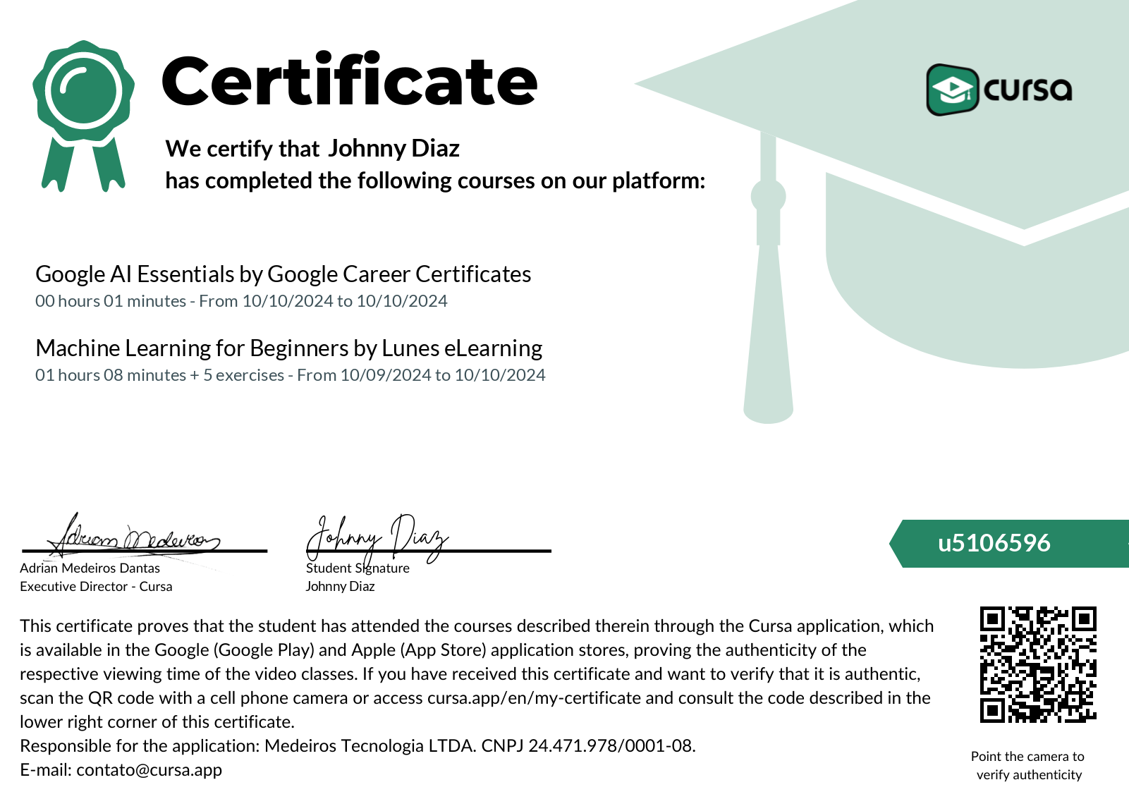 Image of my free Course Completion Certificate.