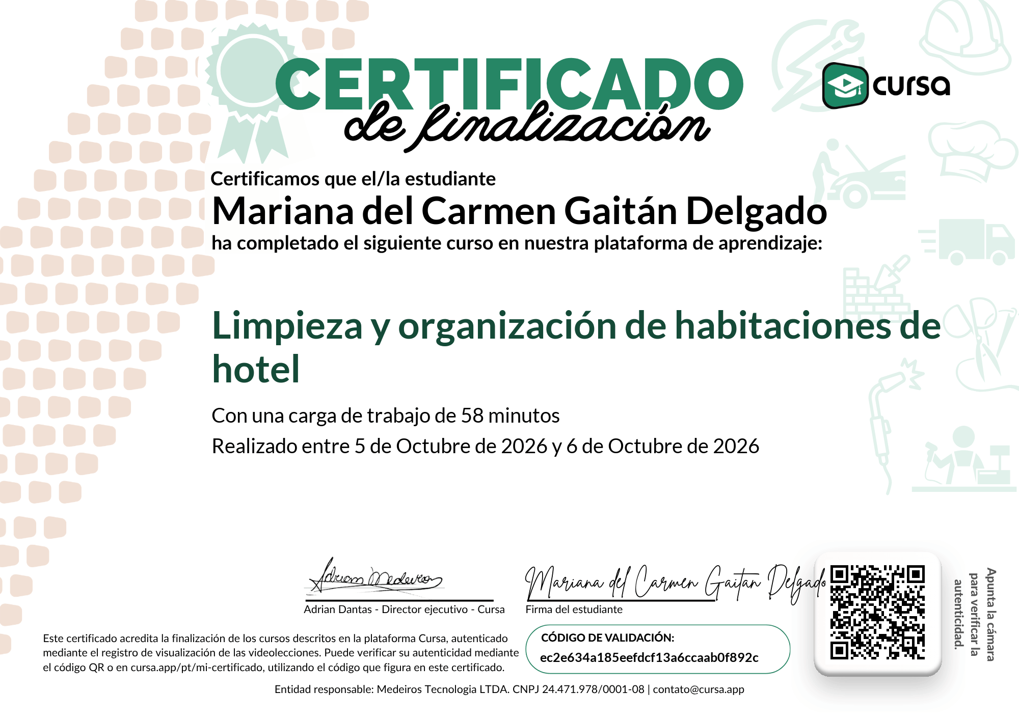 Imagen de mi Certificado de finalización del curso gratuito.