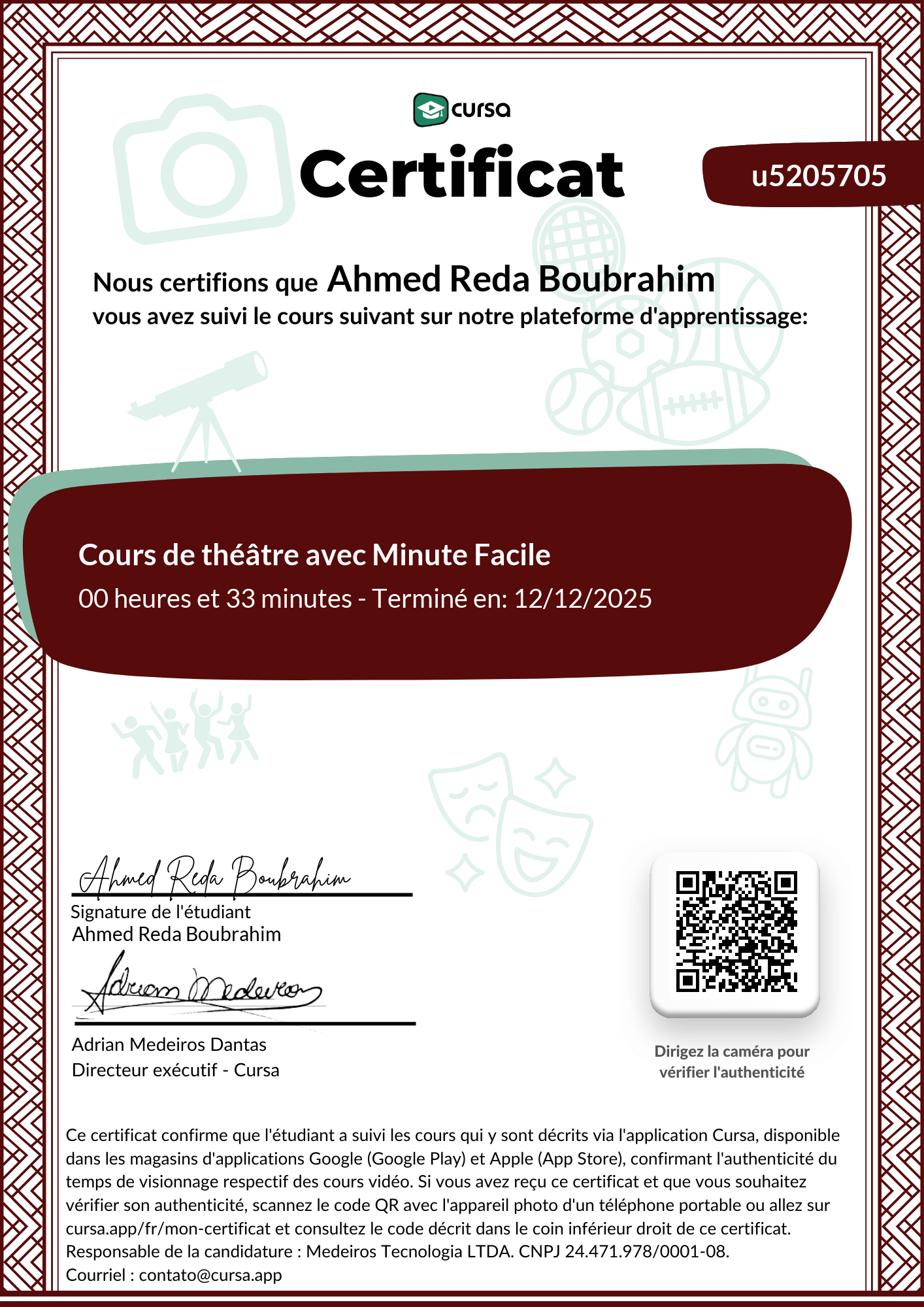 Image de mon certificat de fin de cours gratuit.