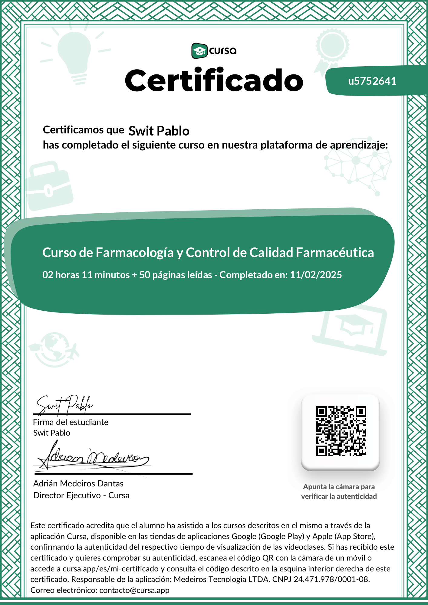 Imagen de mi Certificado de finalización del curso gratuito.