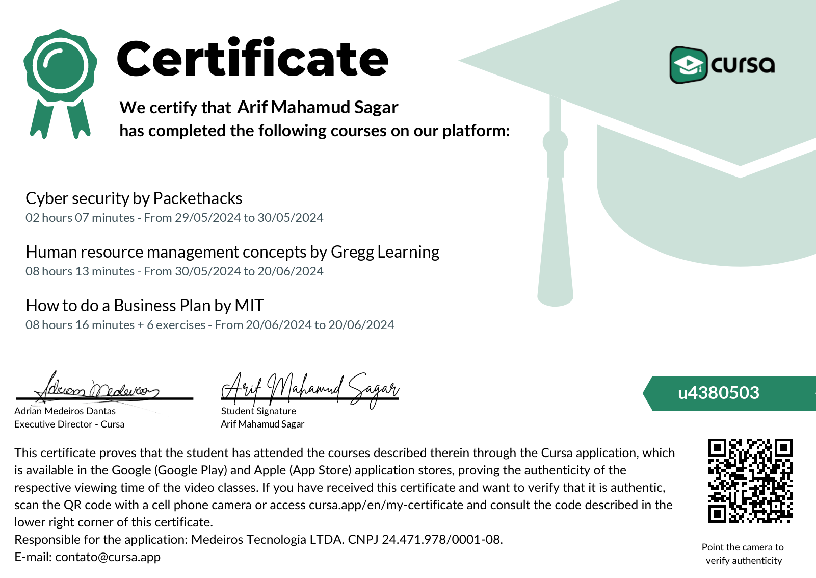 My certificate on Cursa! | Cursa: Free Online Courses + Free Certificate