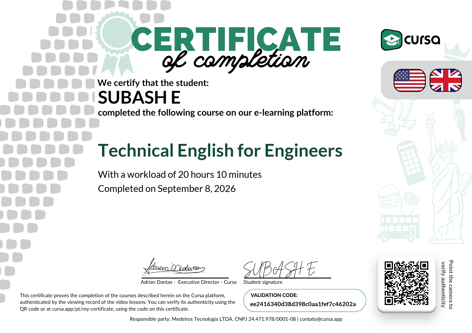 Image of my free Course Completion Certificate.