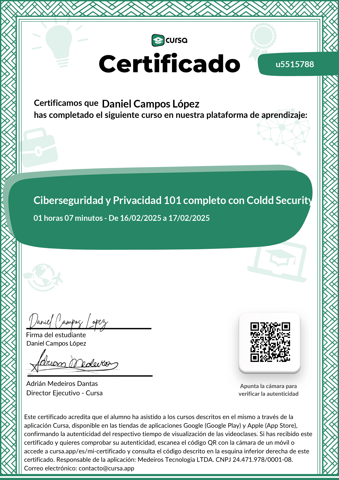 Imagen de mi Certificado de finalización del curso gratuito.