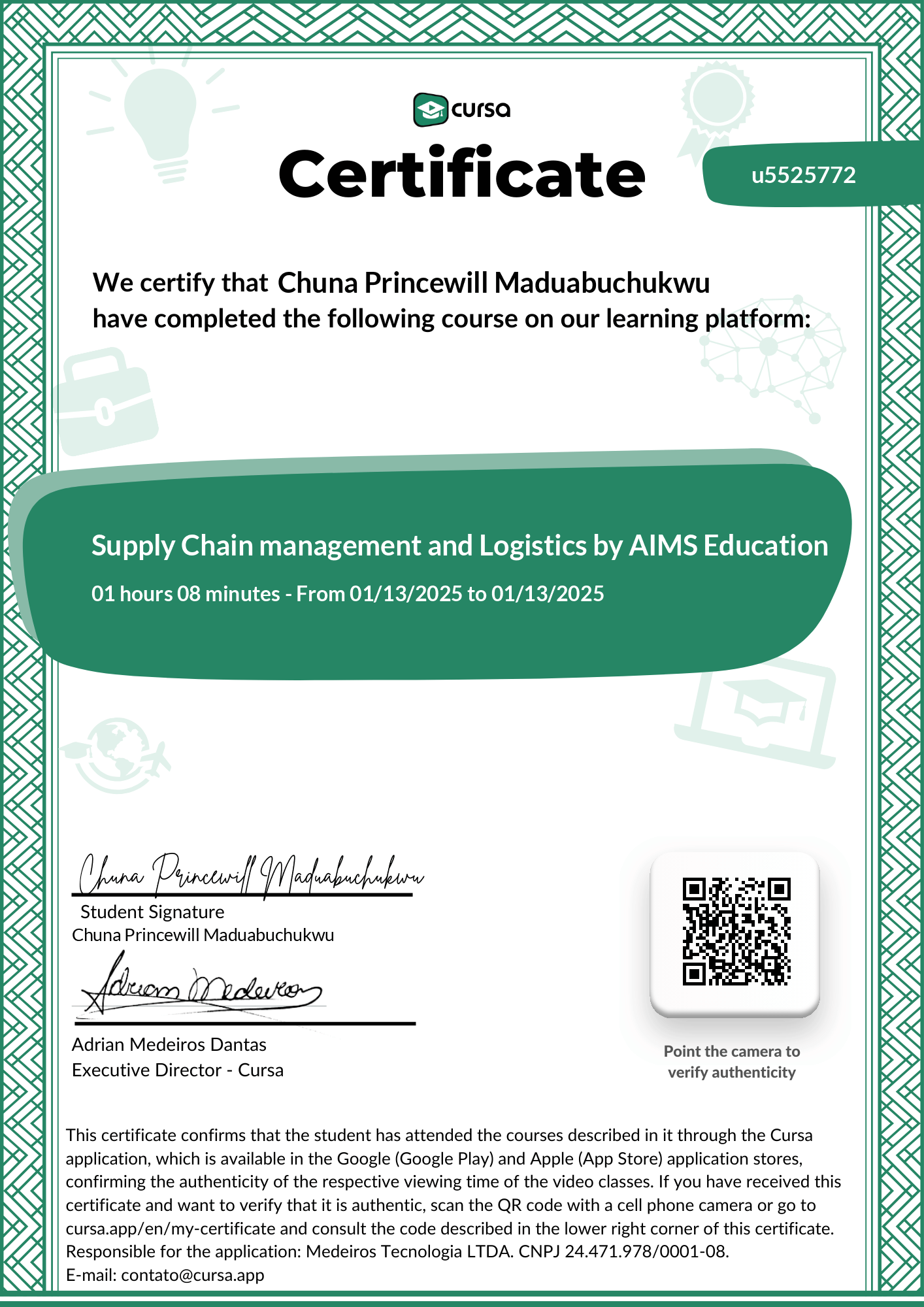 Image of my free Course Completion Certificate.