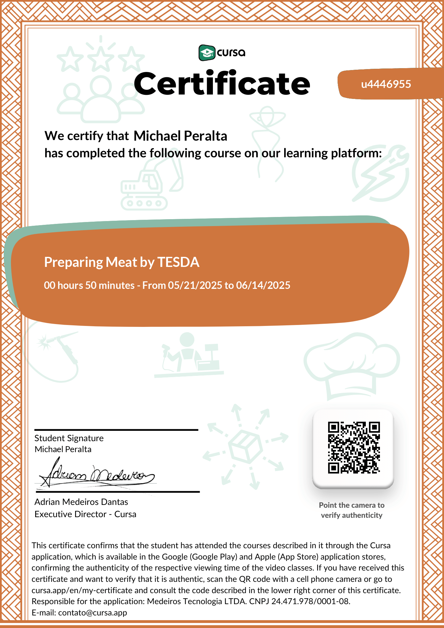 Image of my free Course Completion Certificate.