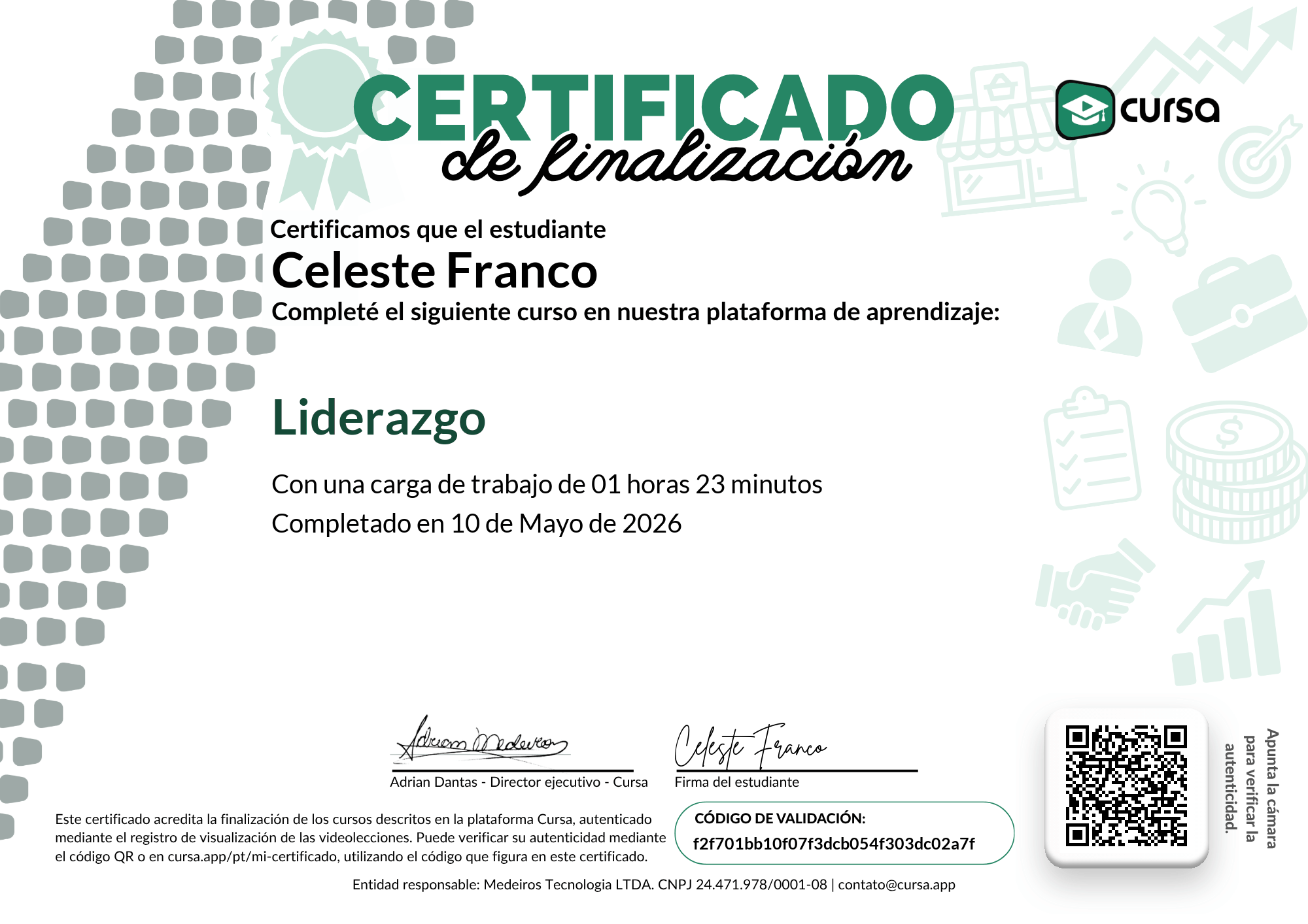 Imagen de mi Certificado de finalización del curso gratuito.