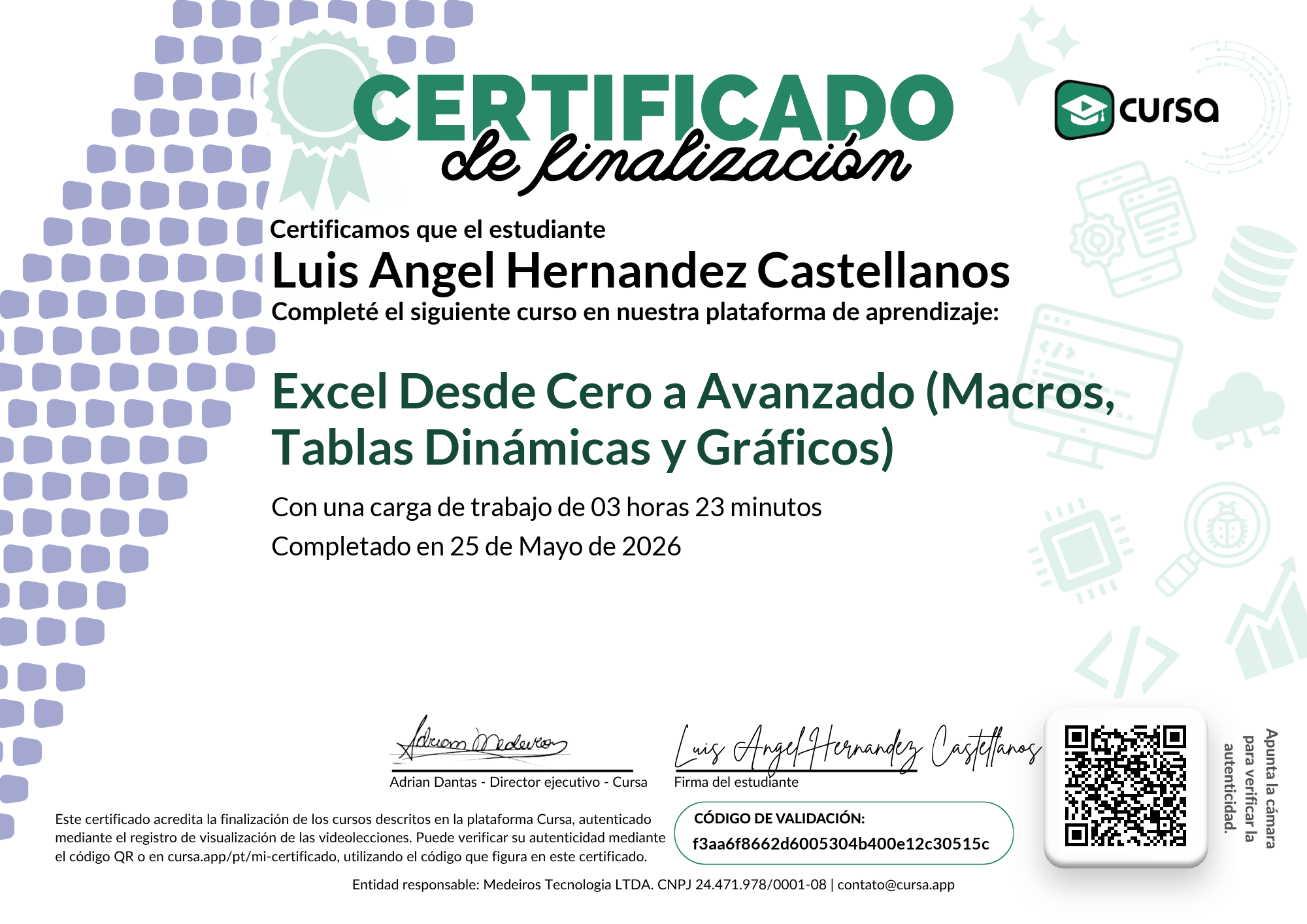 Imagen de mi Certificado de finalización del curso gratuito.