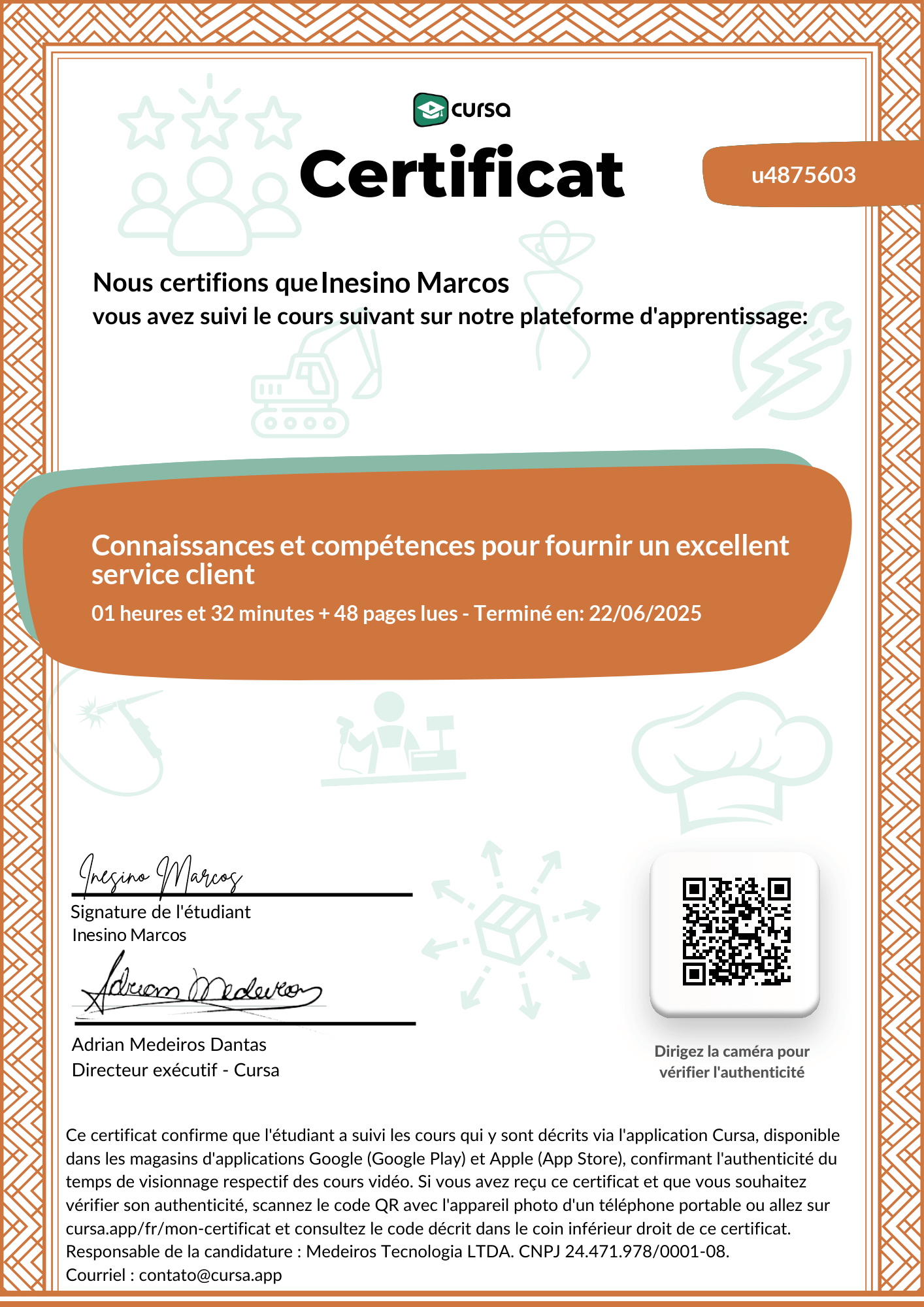 Image de mon certificat de fin de cours gratuit.
