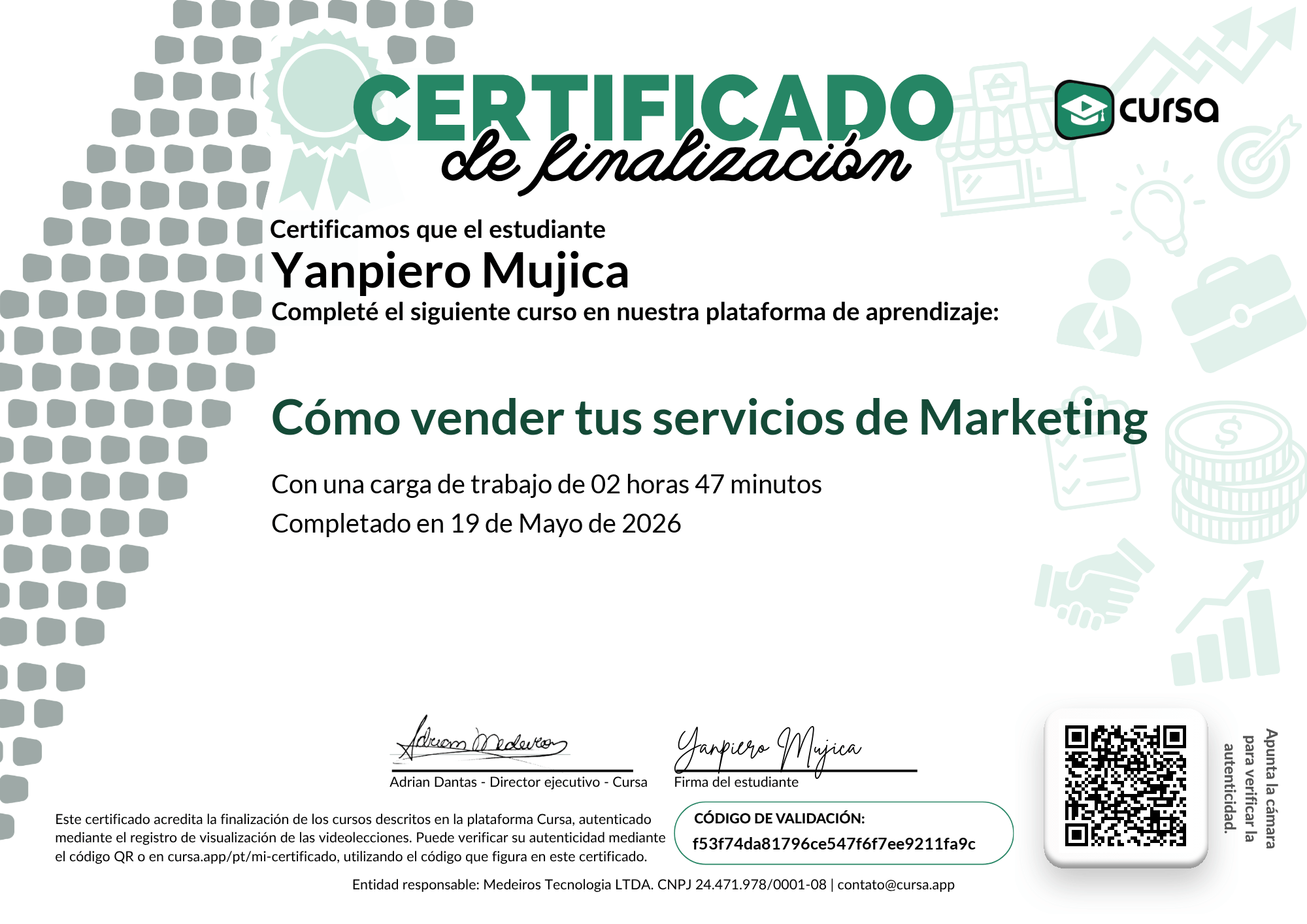 Imagen de mi Certificado de finalización del curso gratuito.