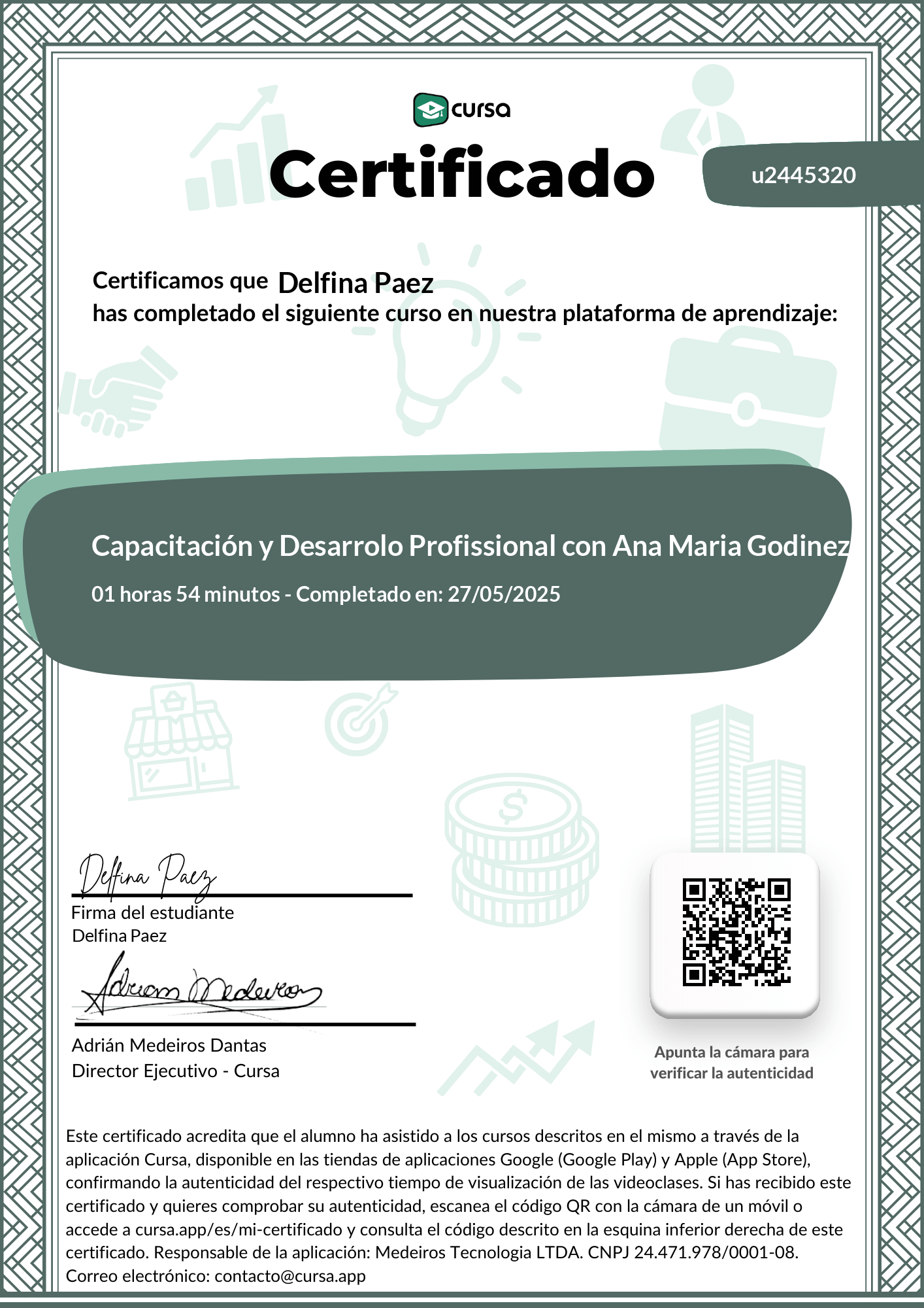 Imagen de mi Certificado de finalización del curso gratuito.