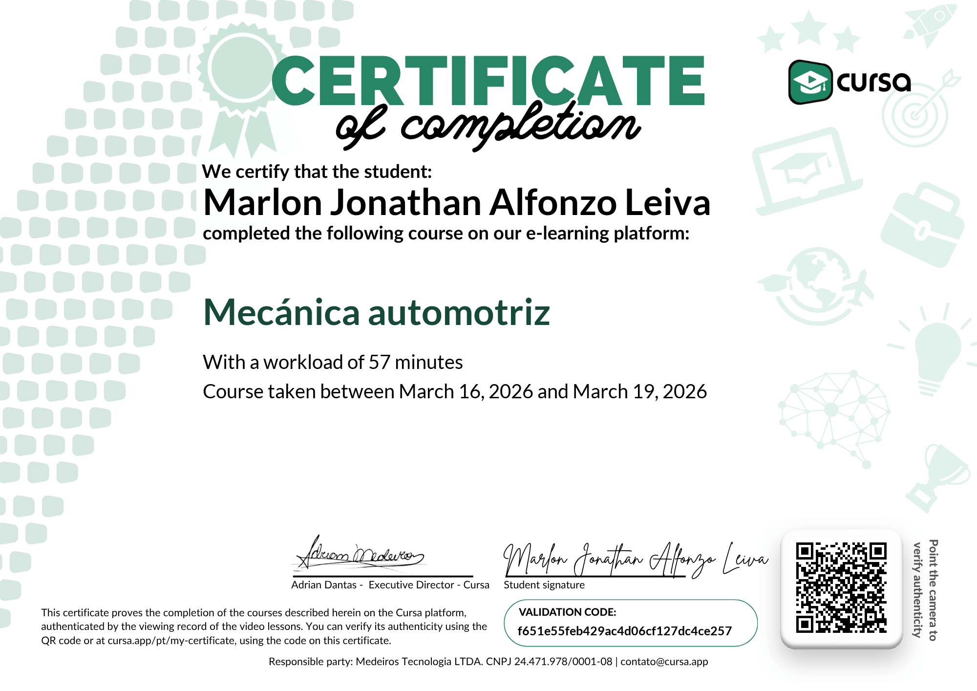 Image of my free Course Completion Certificate.