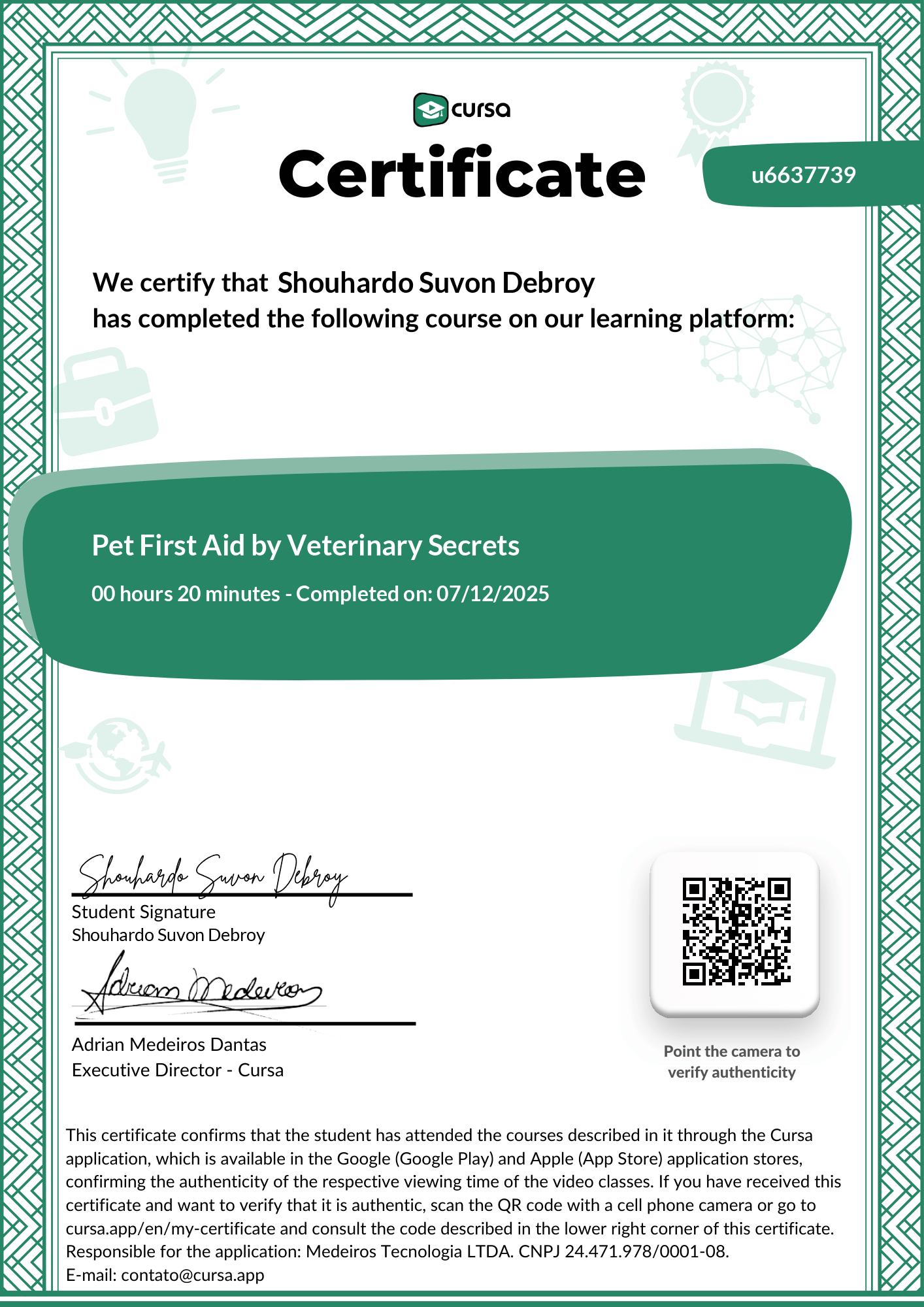 Image of my free Course Completion Certificate.