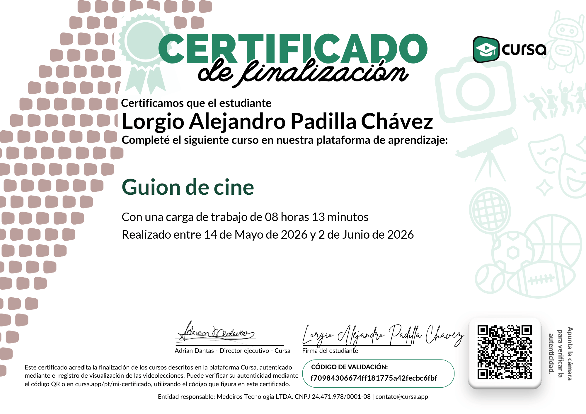 Imagen de mi Certificado de finalización del curso gratuito.