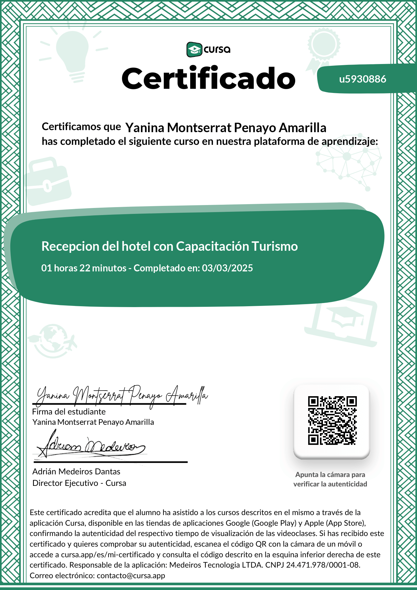 Imagen de mi Certificado de finalización del curso gratuito.