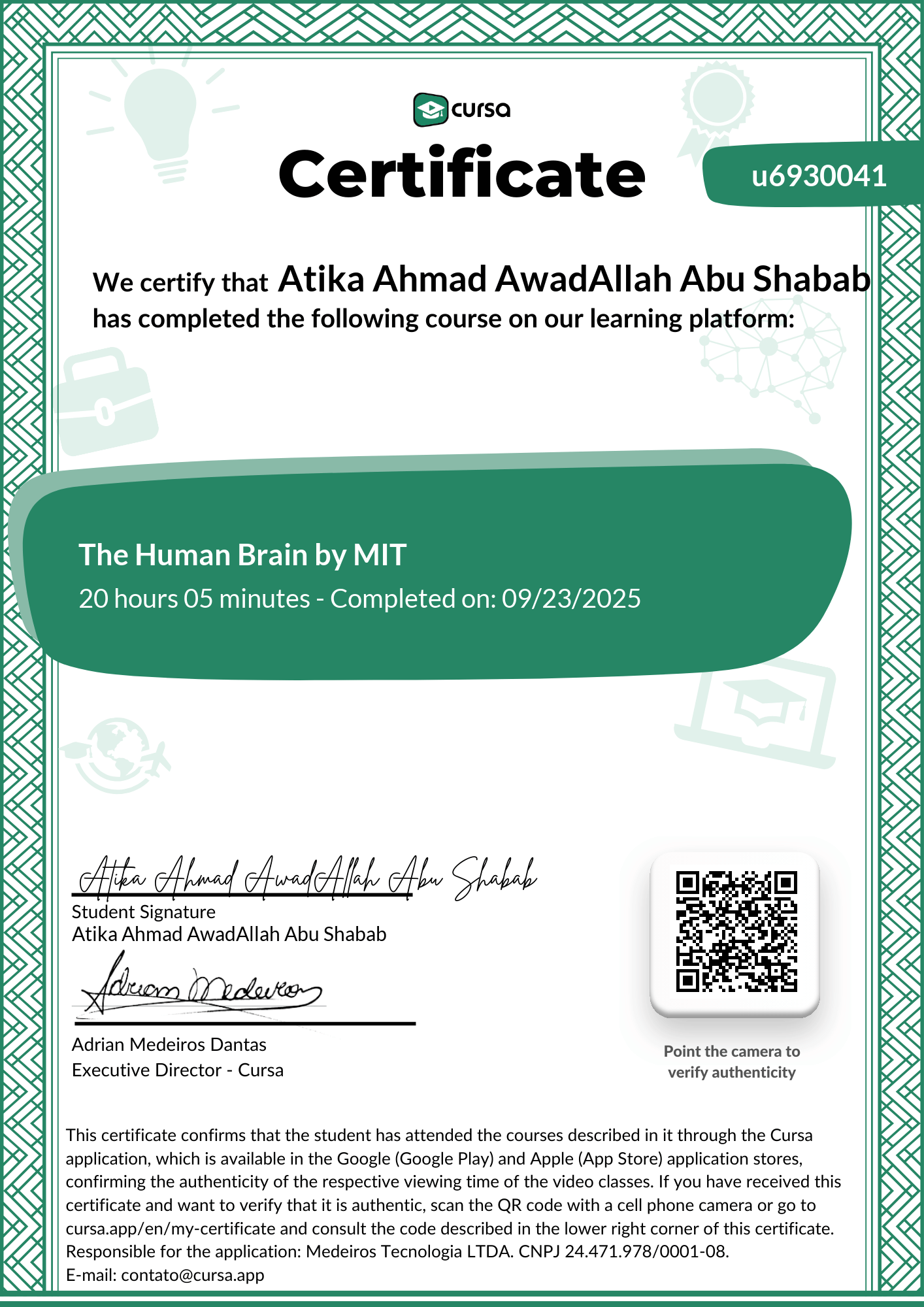 Image of my free Course Completion Certificate.